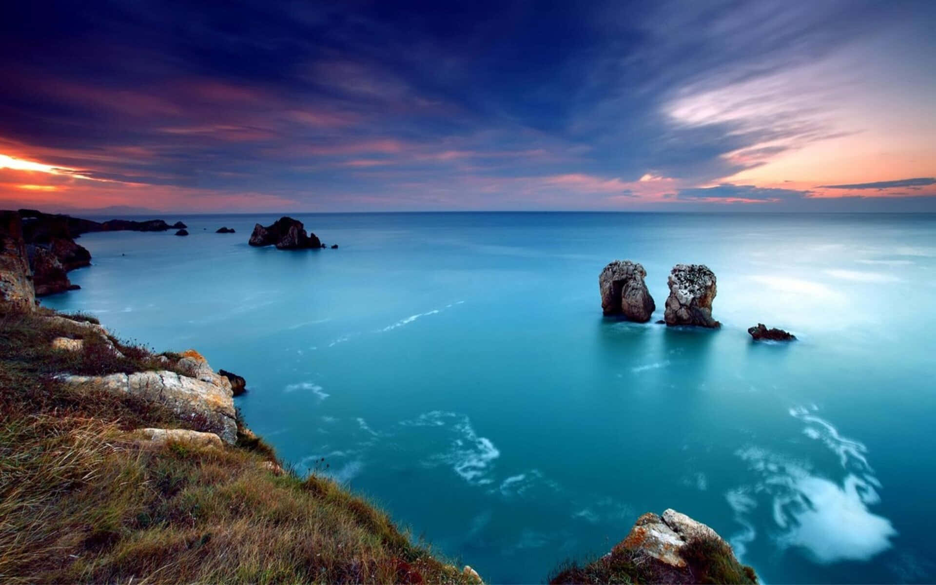 1080p Природа Скелясте Синє Море Шпалери