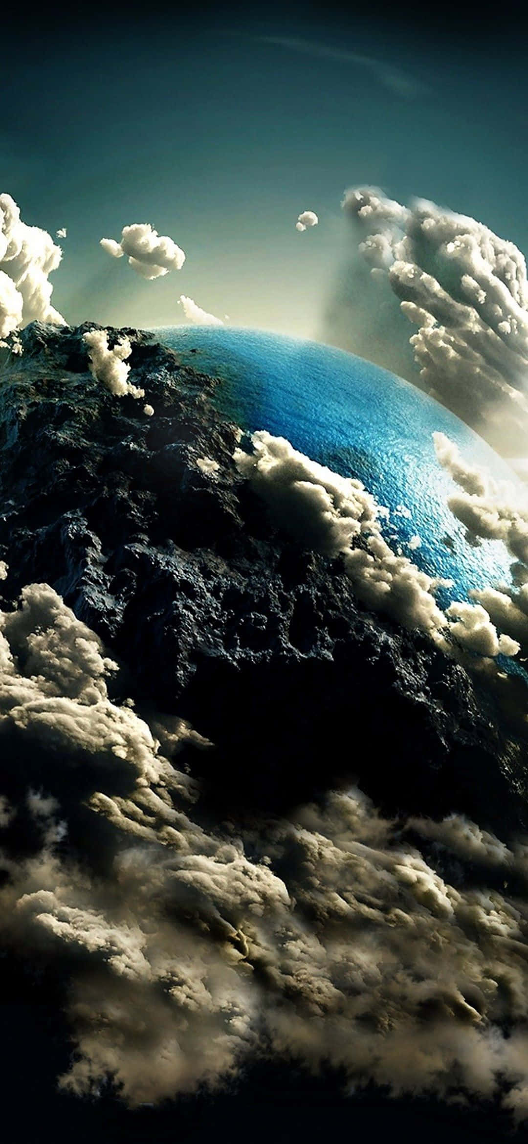 1080x2340 4K Земля в хмарах цифровий арт Шпалери