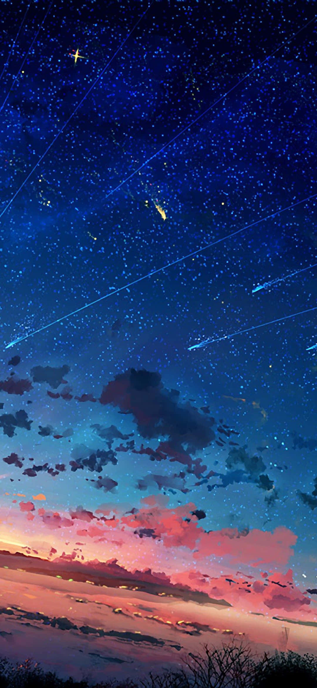 1080x2340 4K Аніме Звездное Закатное Небо Шпалери