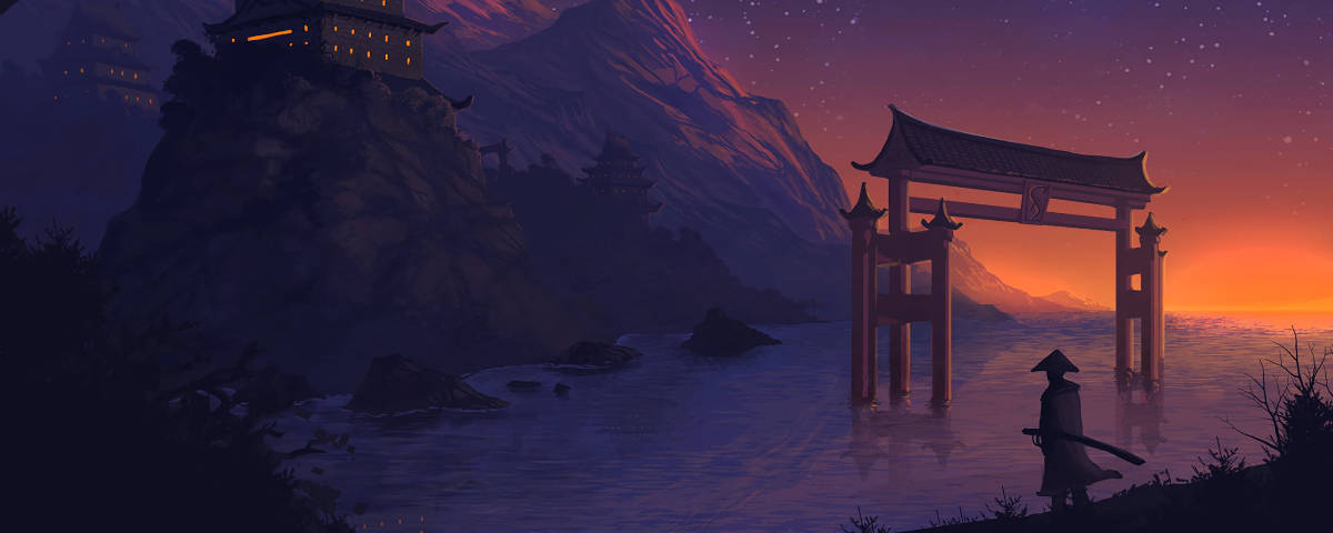 1200x480 Силует самурая Шпалери