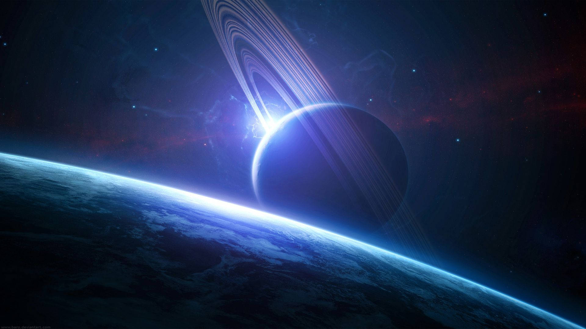 Земля та Сатурн 1920x1080 HD Космос Шпалери