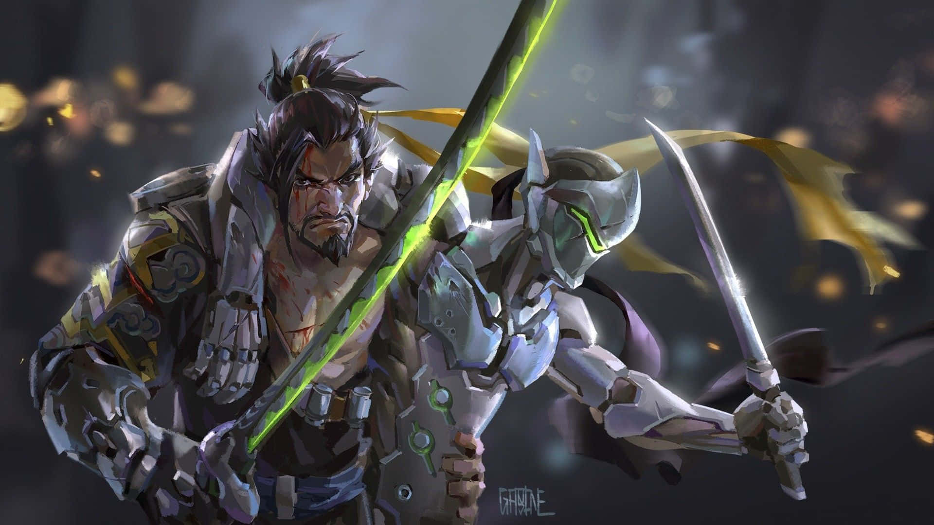 Персонажи Гендзи и Хандзо 1920x1080 фон Overwatch Шпалери