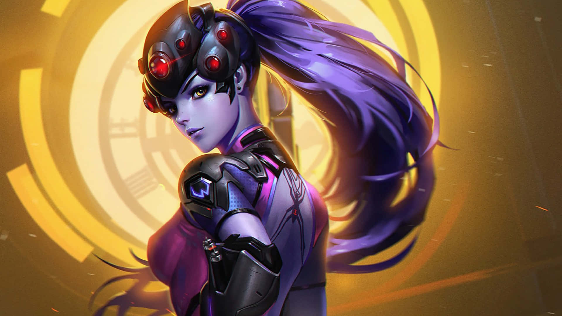 1920x1080 Overwatch Widowmaker Фіолетовый фон Шпалери