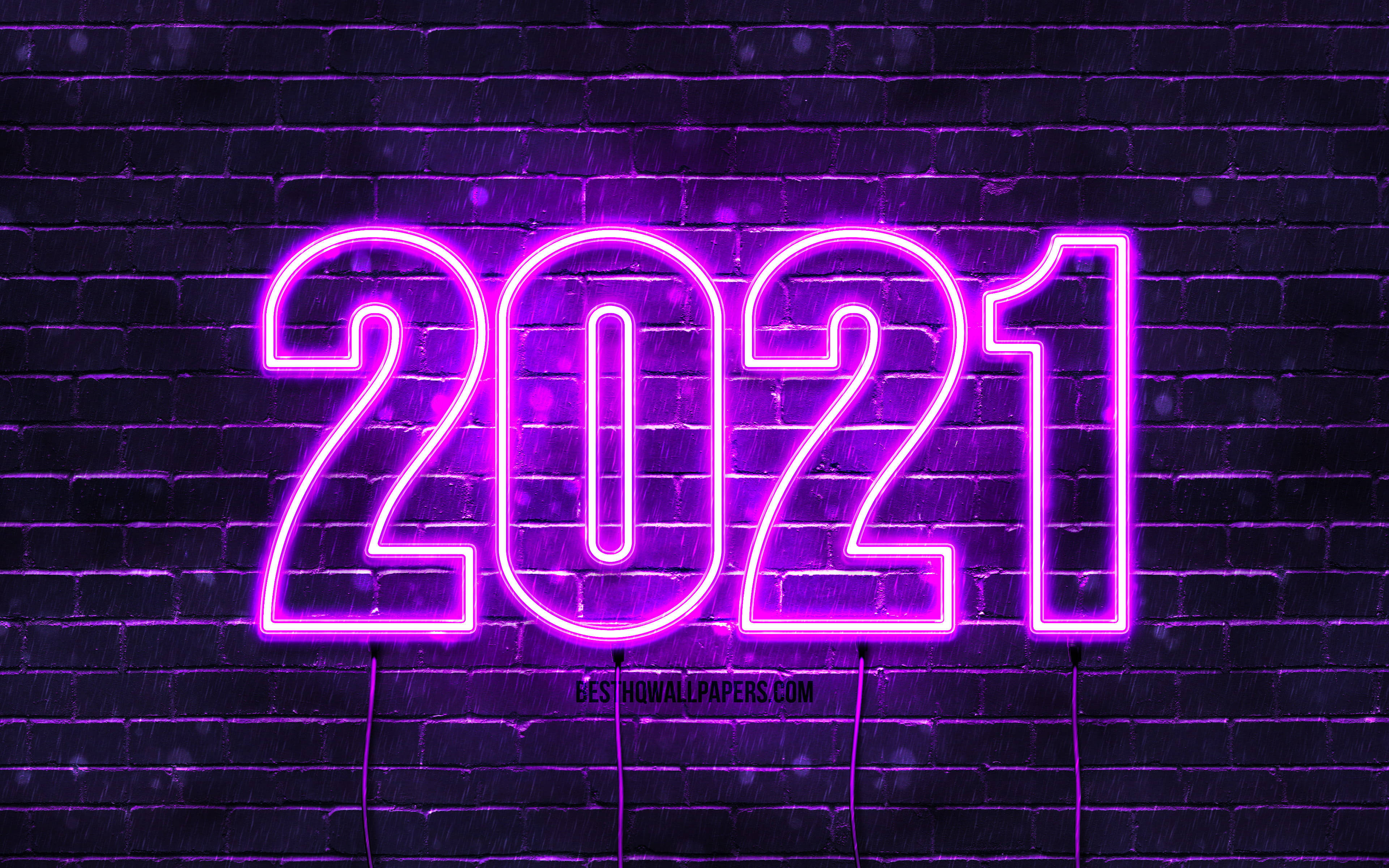 Неонове фіолетове привітання з Новим 2021 роком Шпалери
