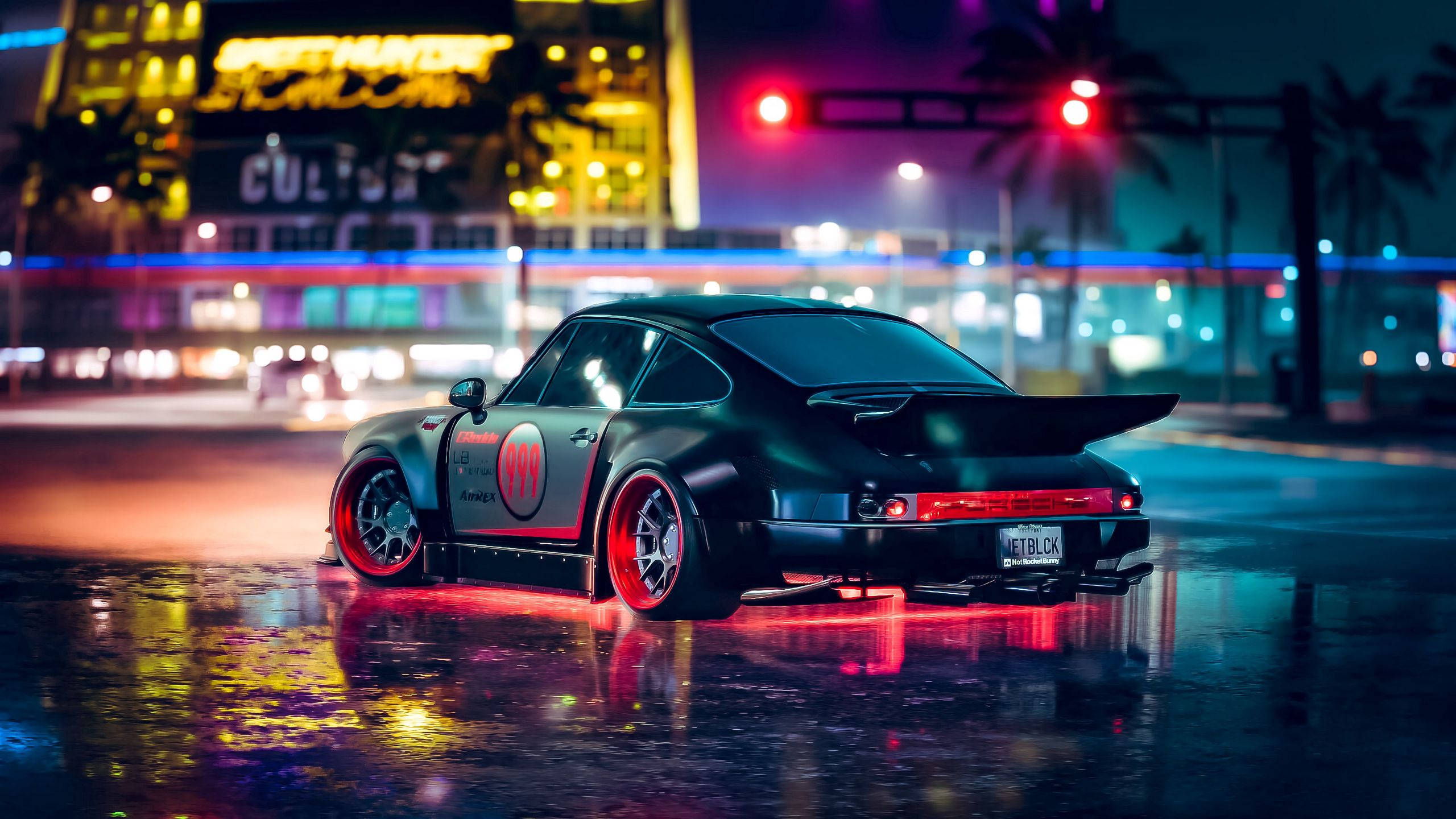 2560 X 1440 Автомобіль Porsche в неоновому стилі Шпалери