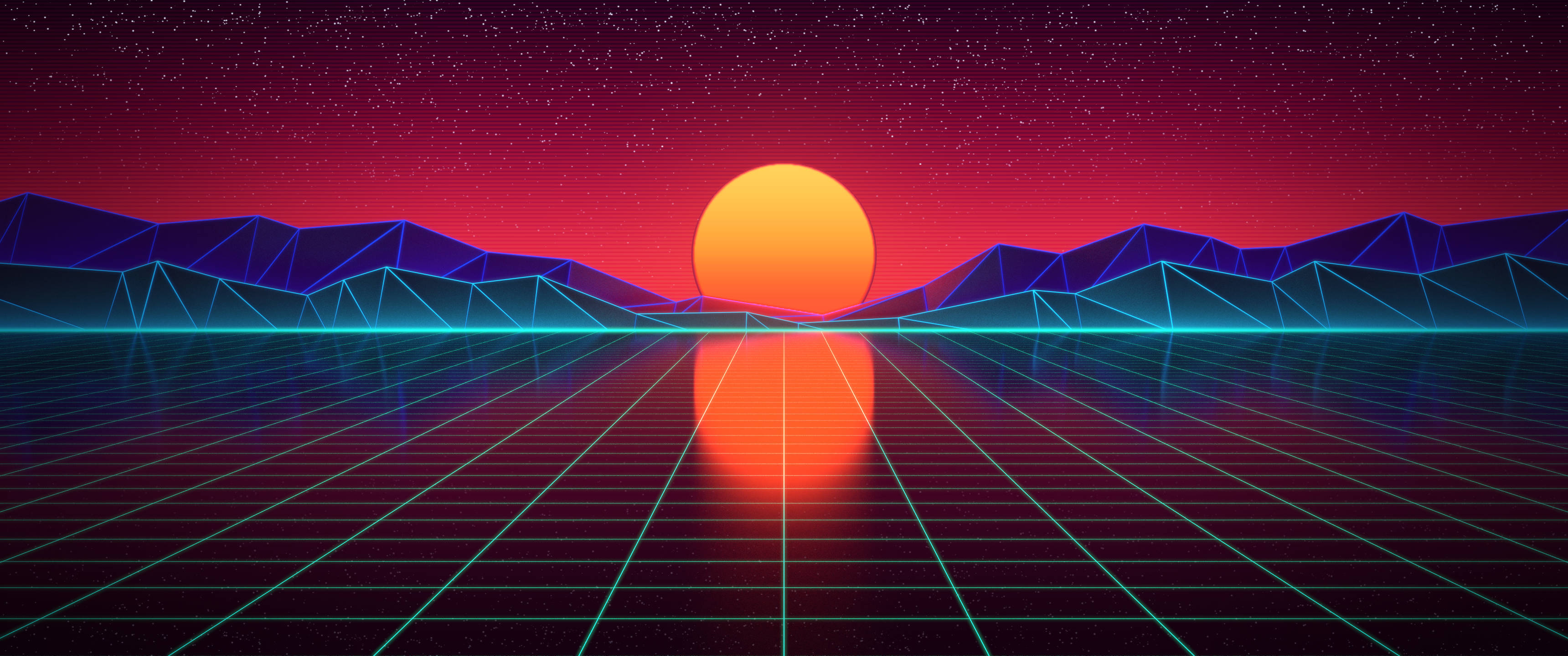 3440x1440 Мінімалістичний синтвейв пейзаж Шпалери
