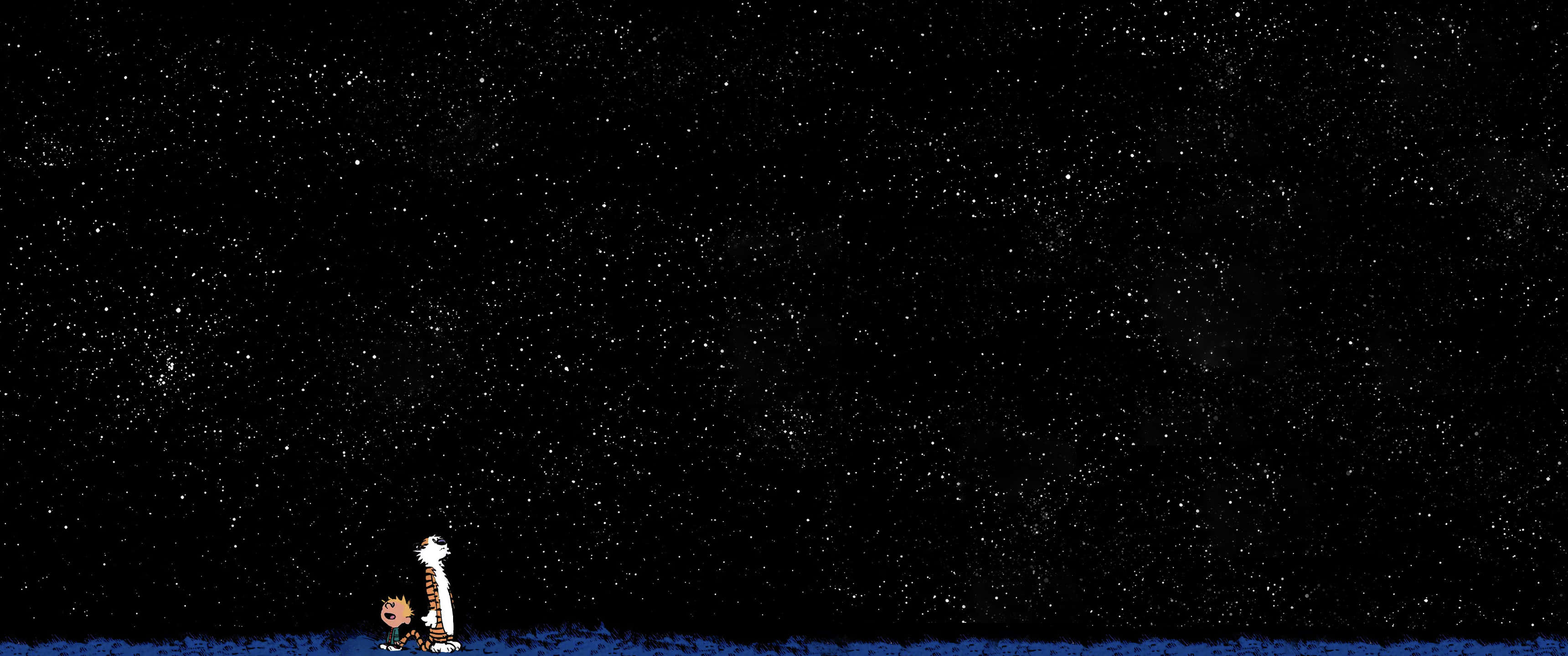 3440x1440 Космос з Кельвіном і Гоббсом Шпалери