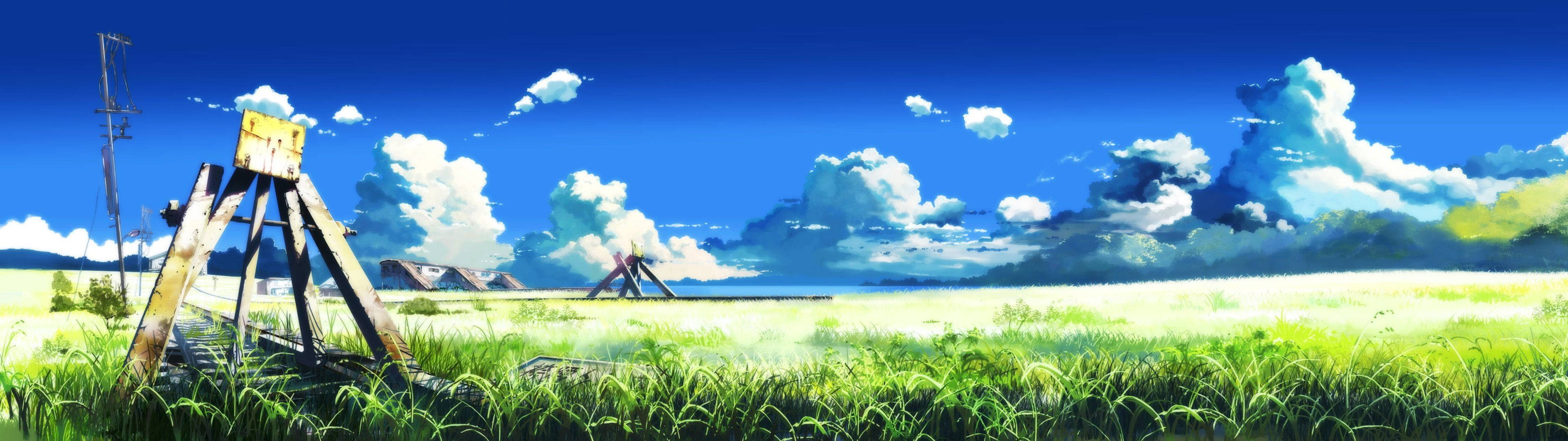 3840x1080 4K Сільська залізниця Шпалери