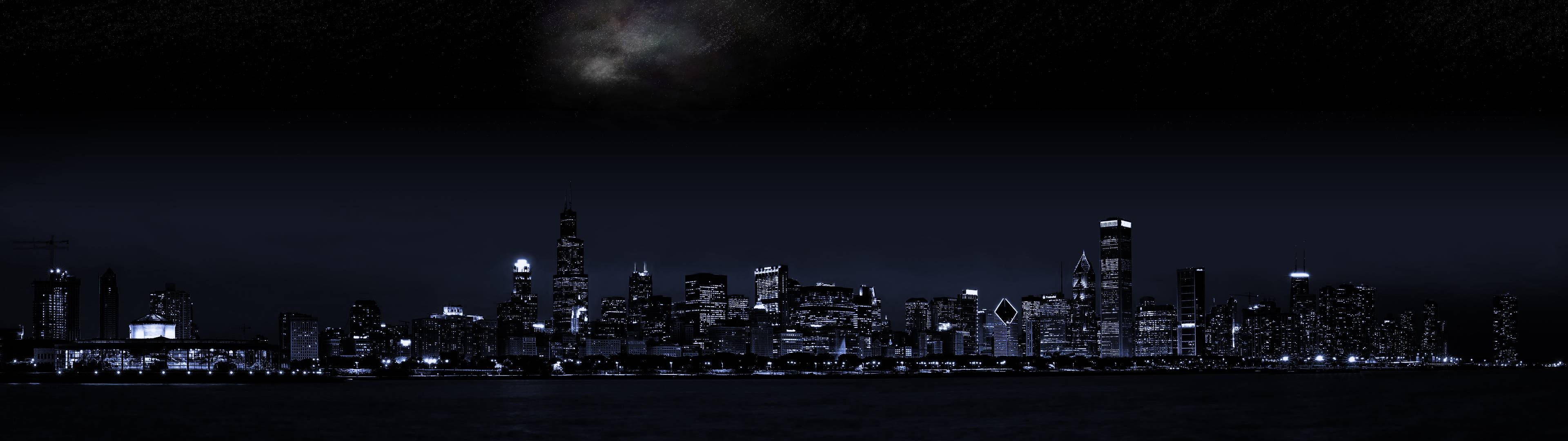 3840x1080 HD нічний пейзаж для двох моніторів Шпалери
