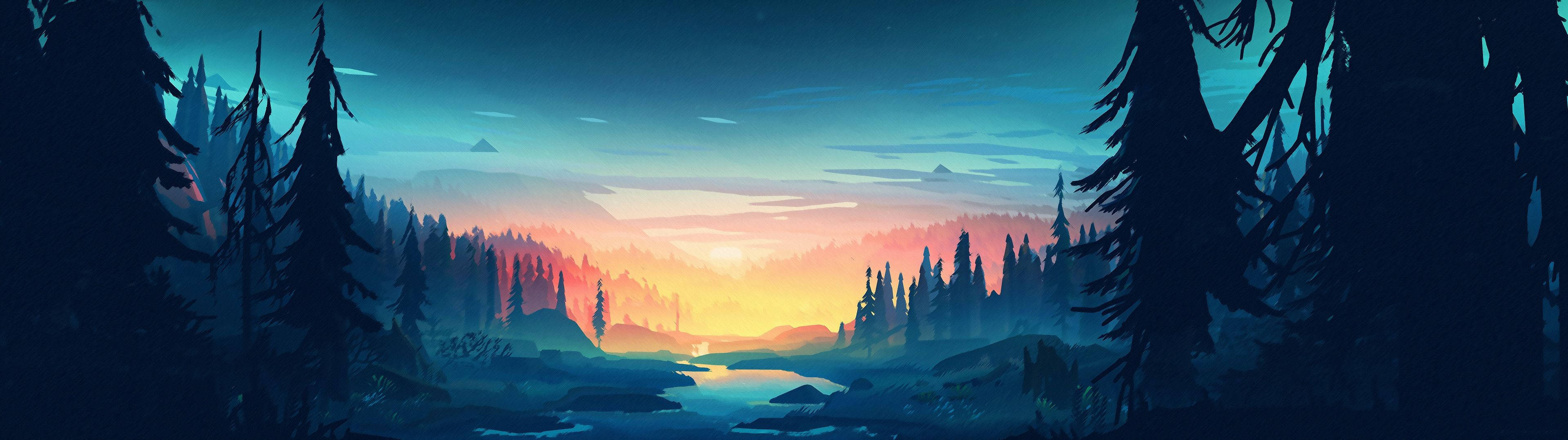 3840x1080 HD подвійний монітор природа арт — Захід сонця Шпалери