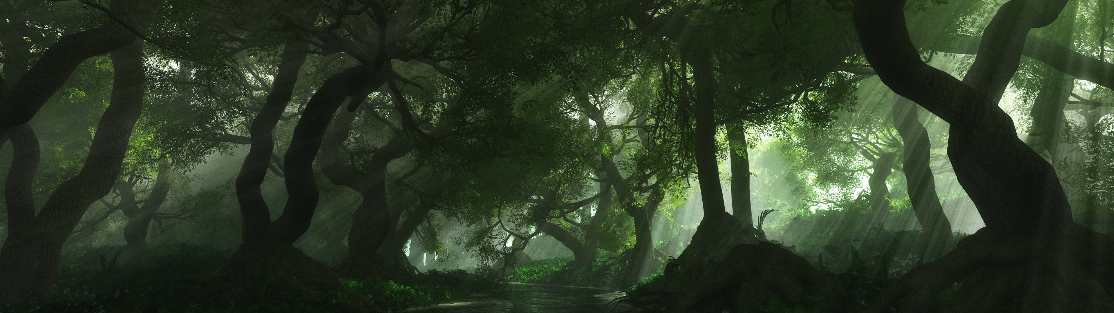 3840x1080 HD подвійний монітор ліс