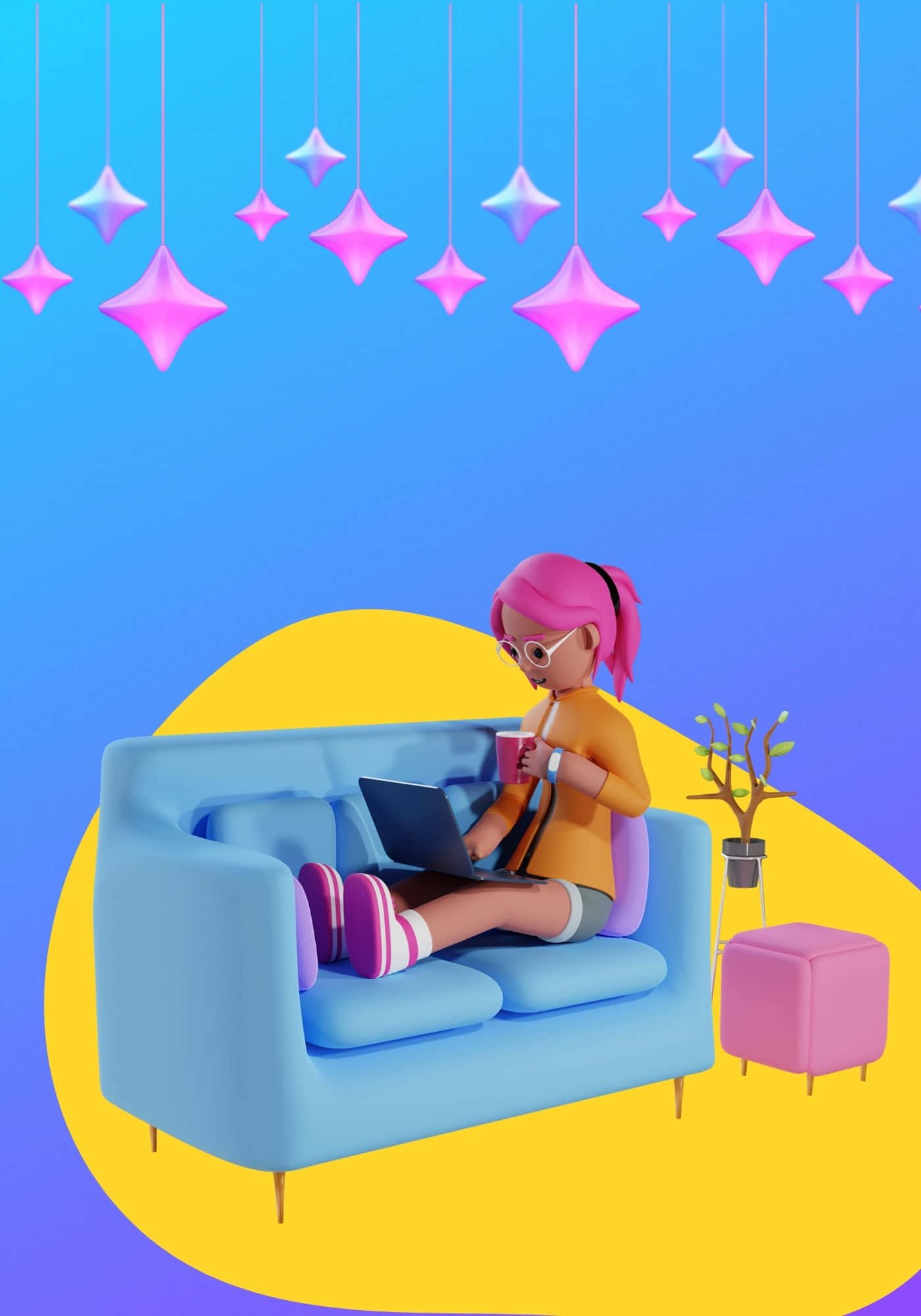 Крута 3D жінка на синьому дивані Шпалери