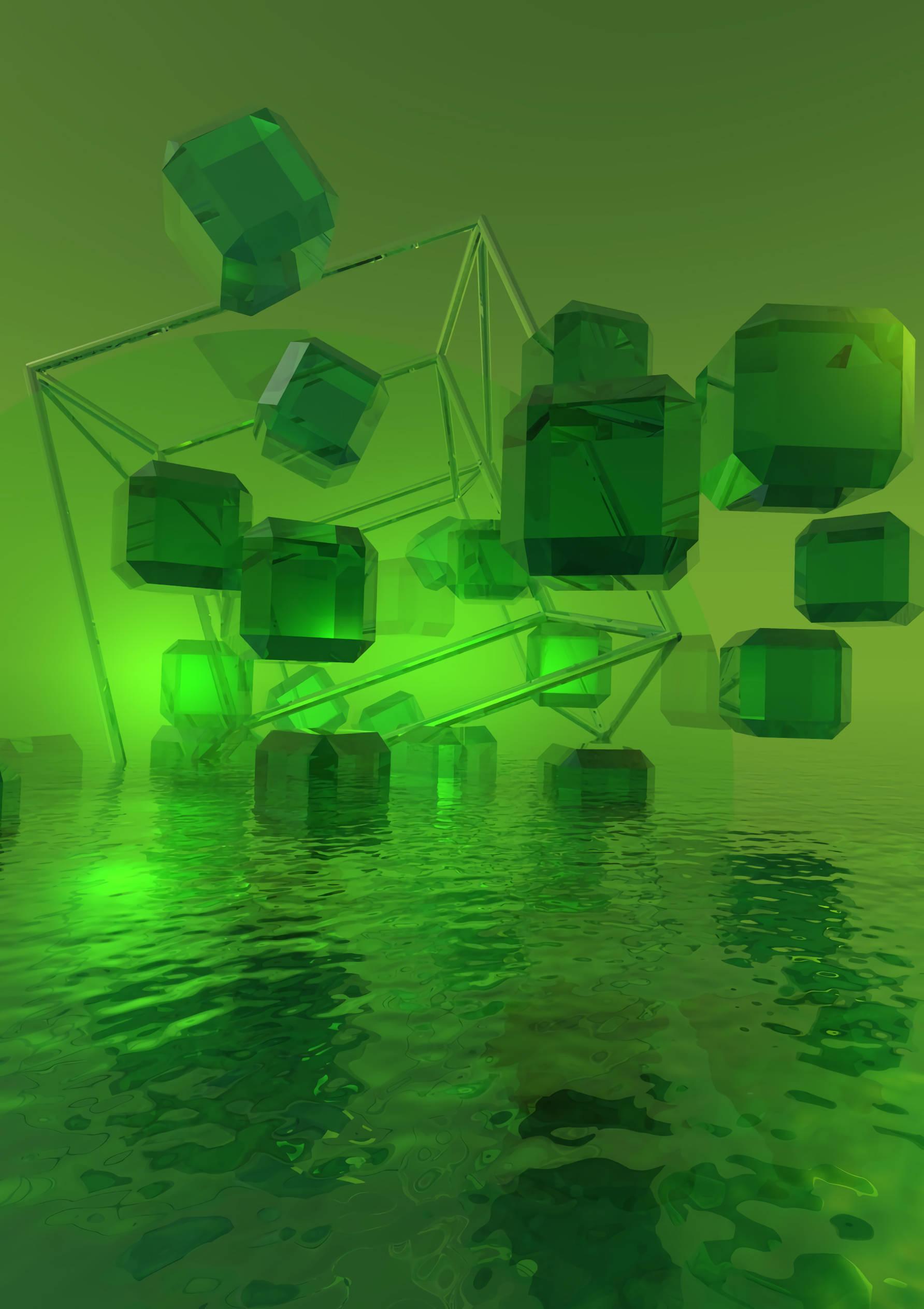 Зелёные кристаллические 3D-кубы Шпалери