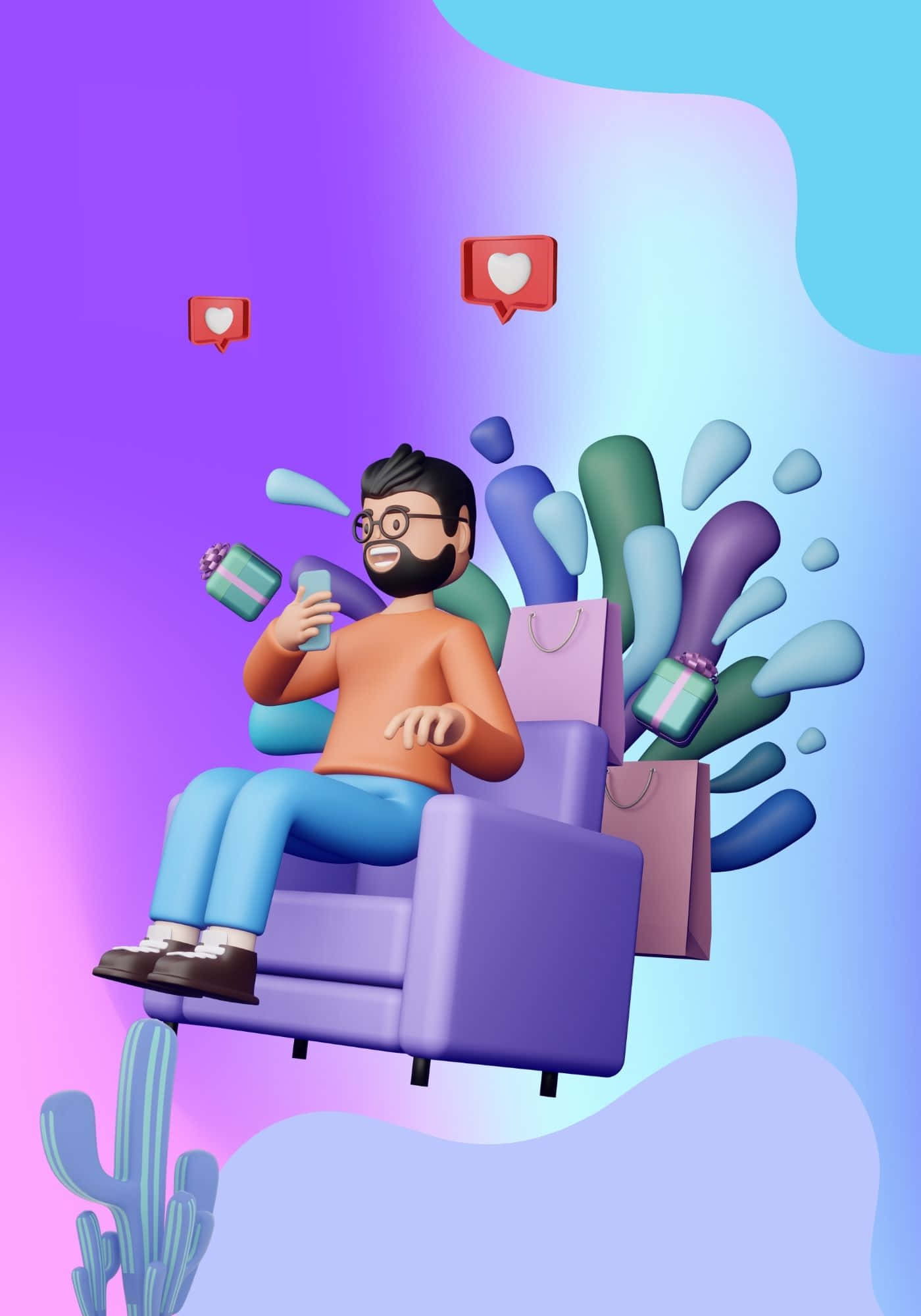 Крутий 3D чоловік на дивані фон Шпалери