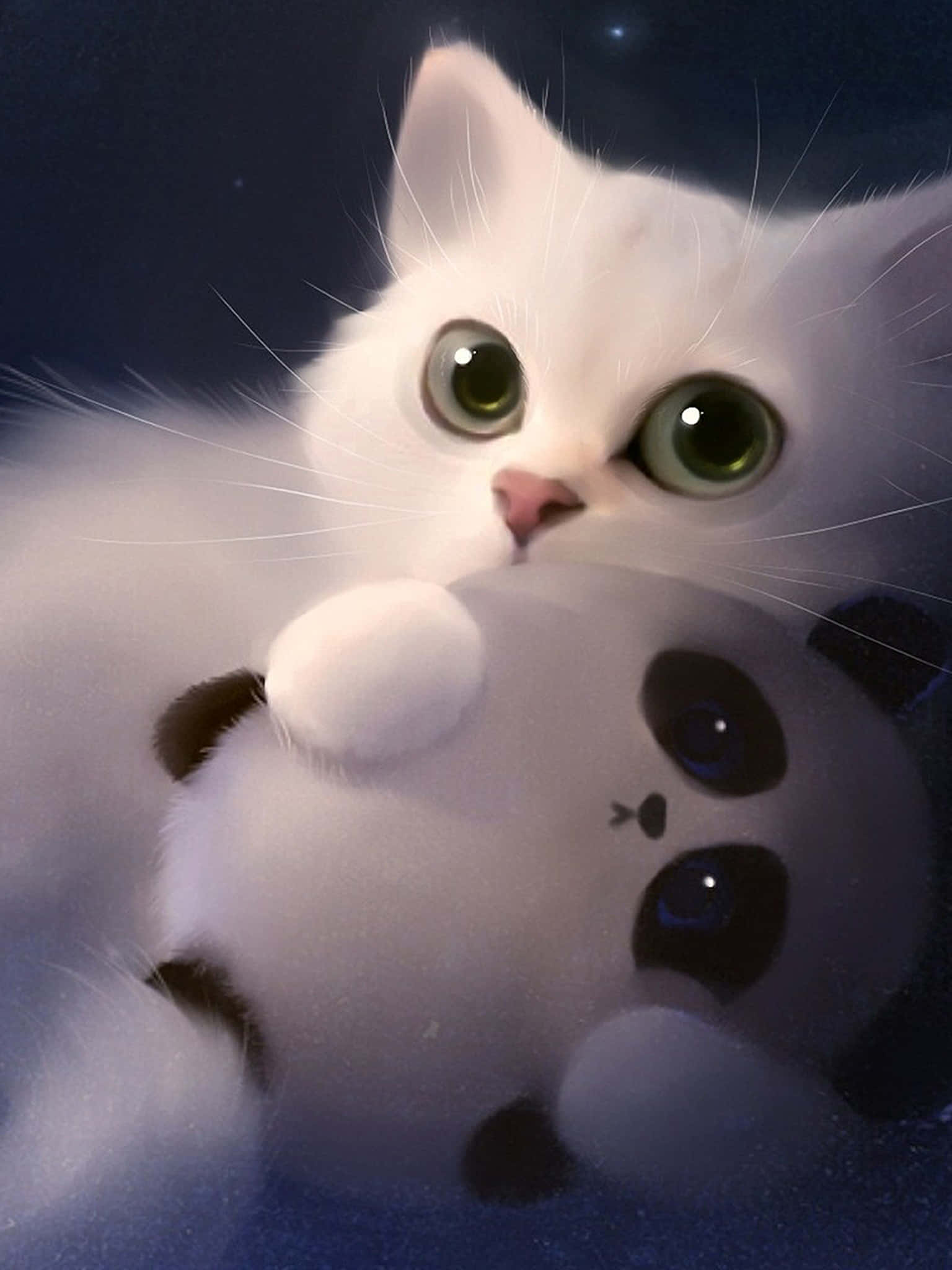 Милый білий 3D котик Шпалери