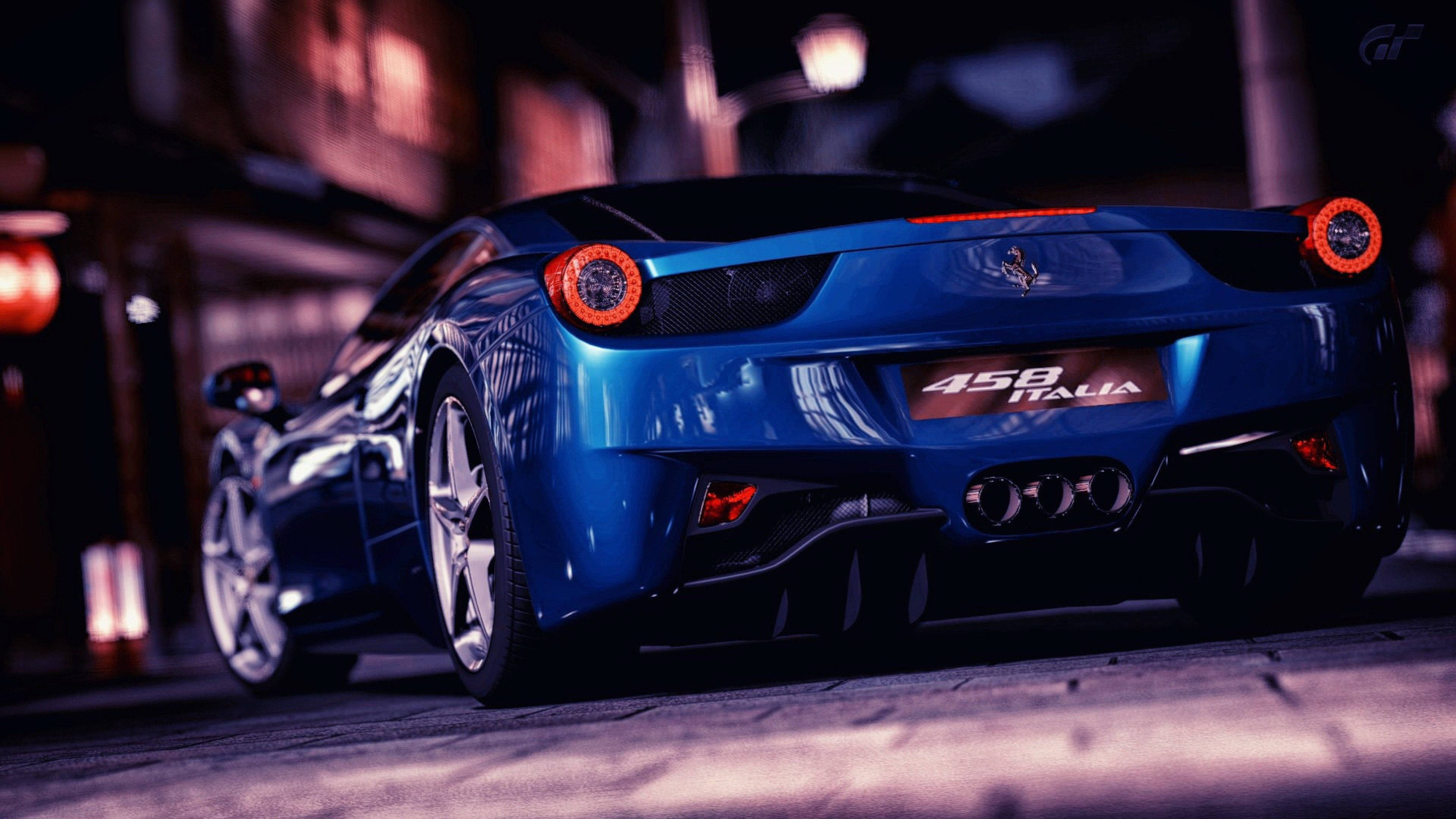 Автомобіль 4K синій 458 Italia Ferrari Шпалери