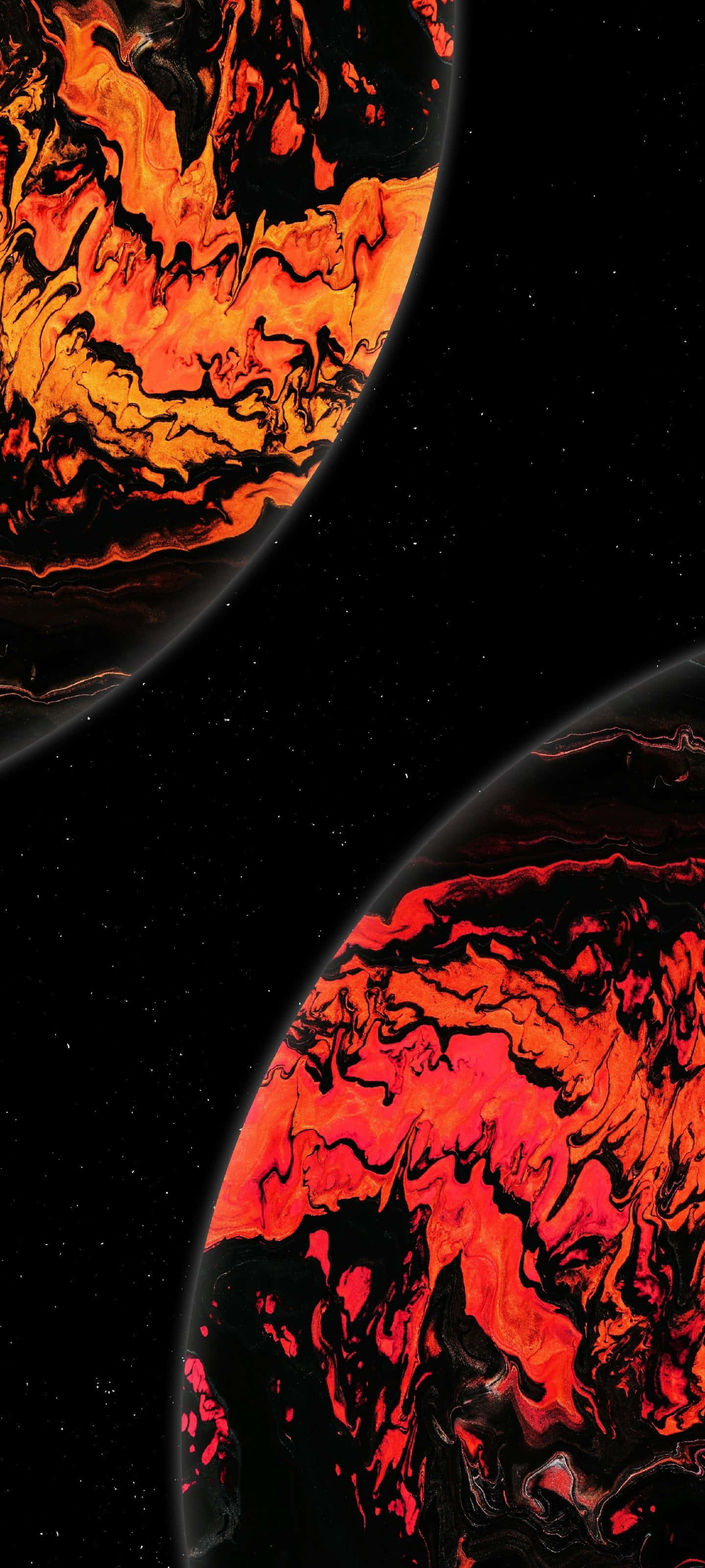 4K AMOLED фон красные и жёлтые планеты рядом друг с другом Шпалери