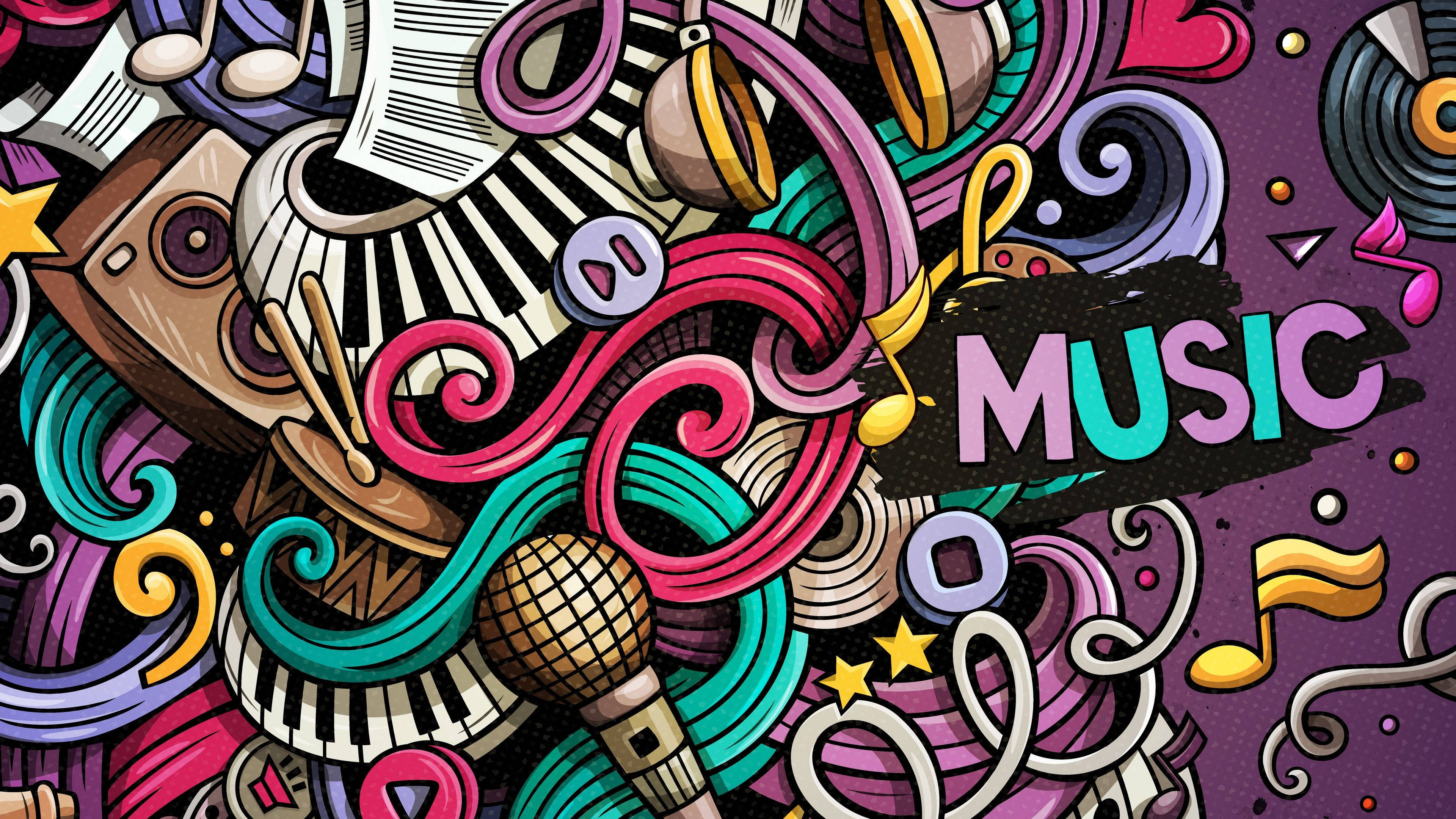 Музичний 4K Doodle Шпалери