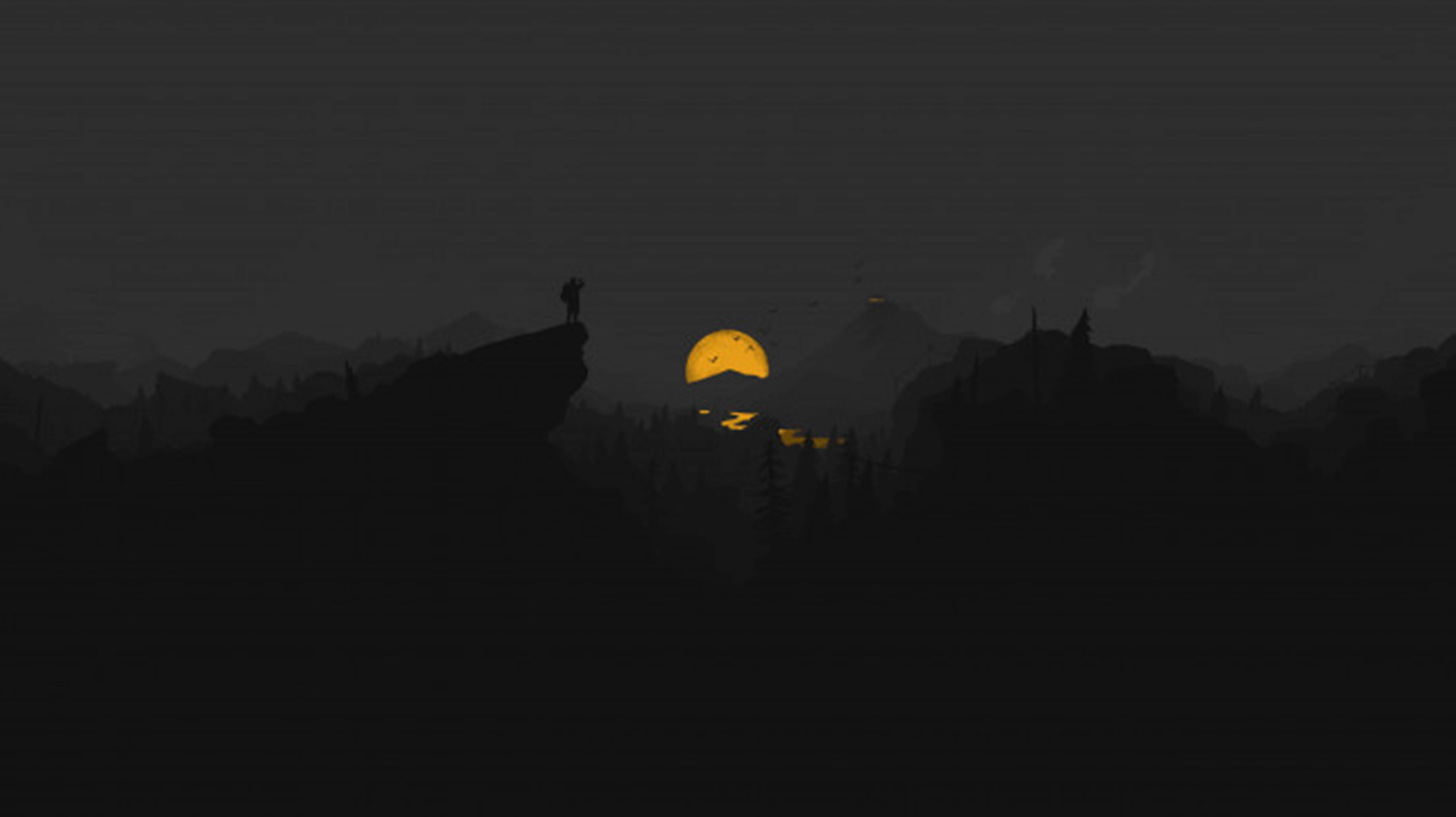 4K Firewatch Жовтий Місяць Річка Шпалери