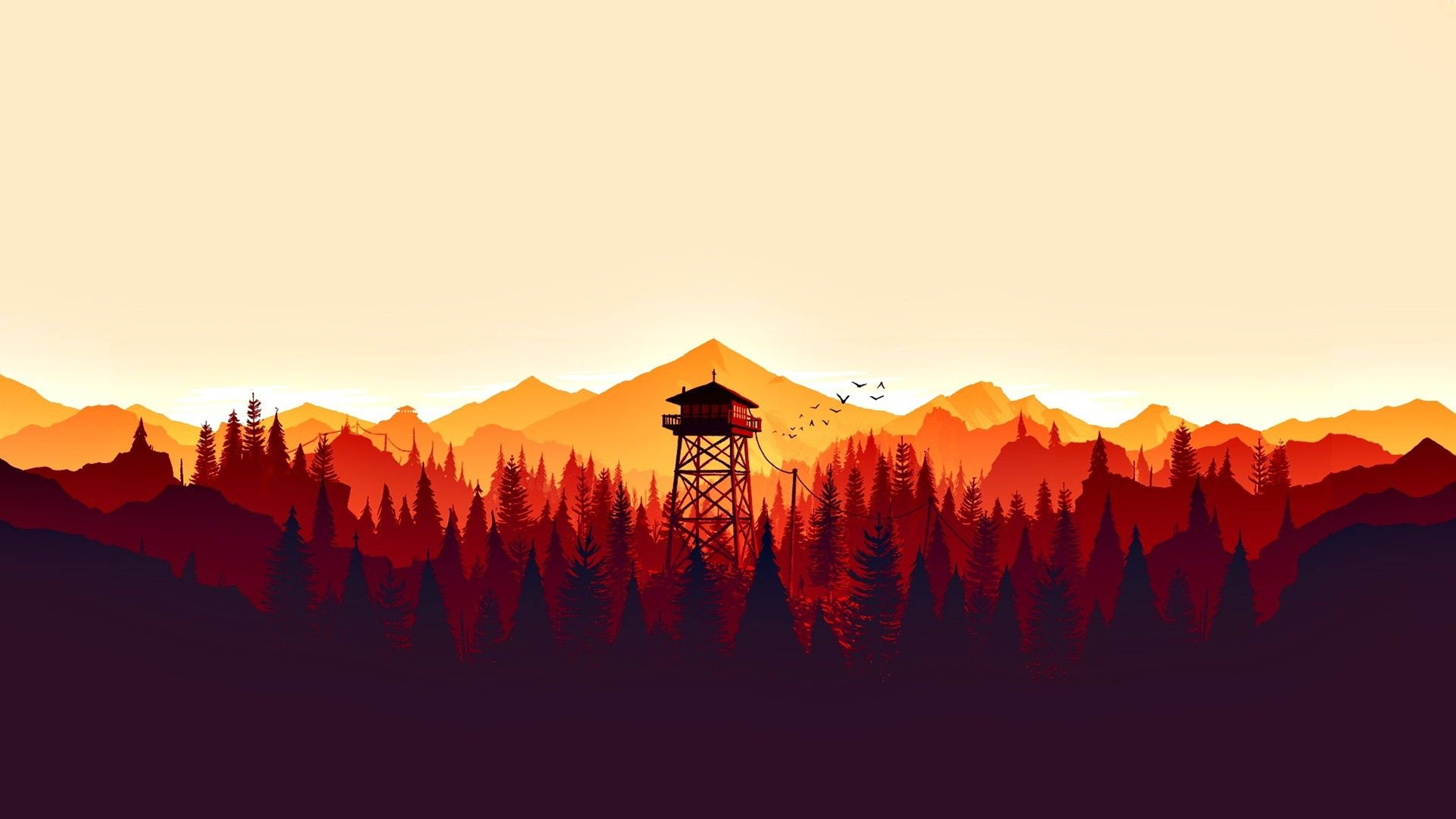 4K Firewatch Яскраво-помаранчеві гори Шпалери