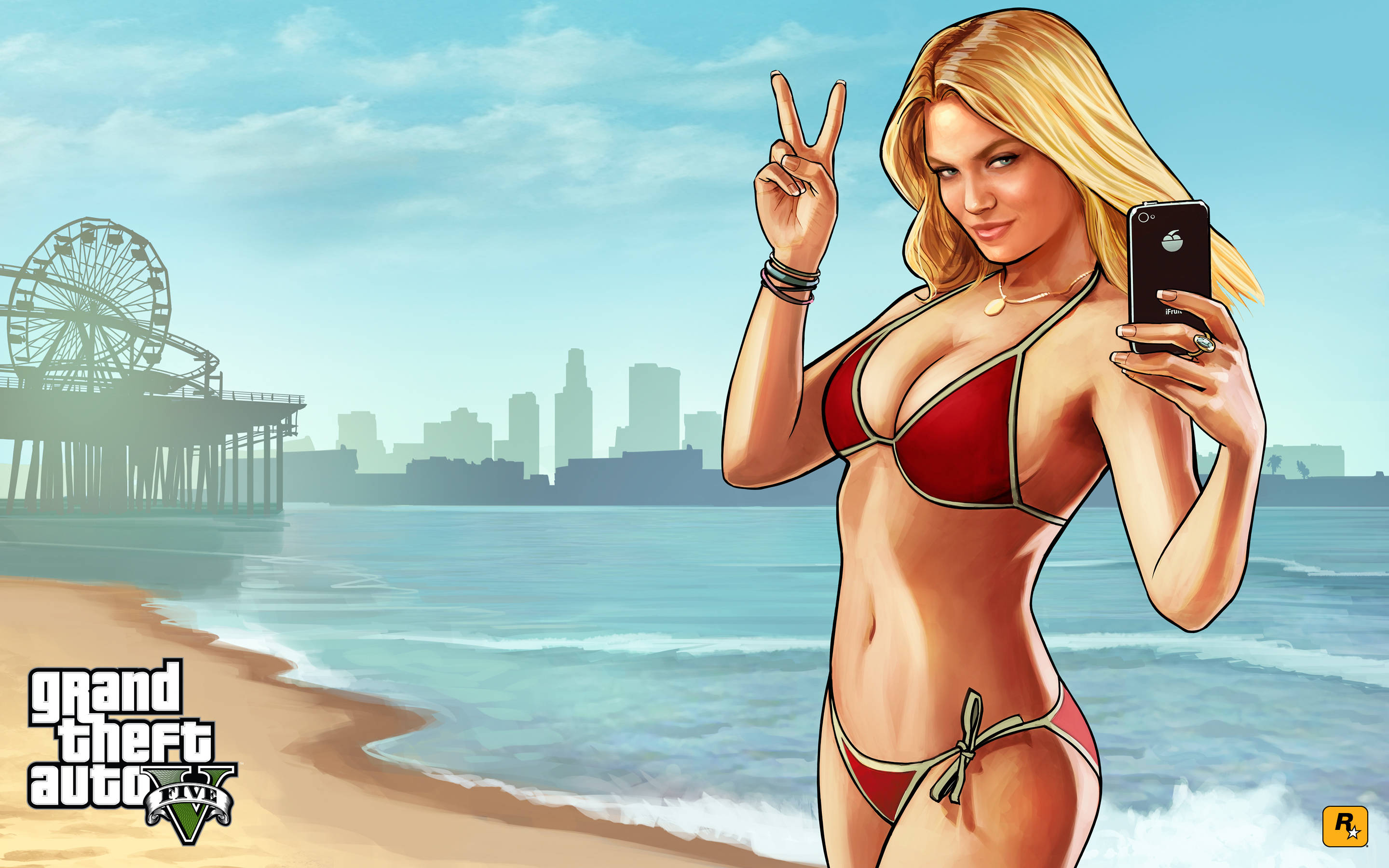 4K GTA 5 Дівчина в бікіні на пляжі Шпалери
