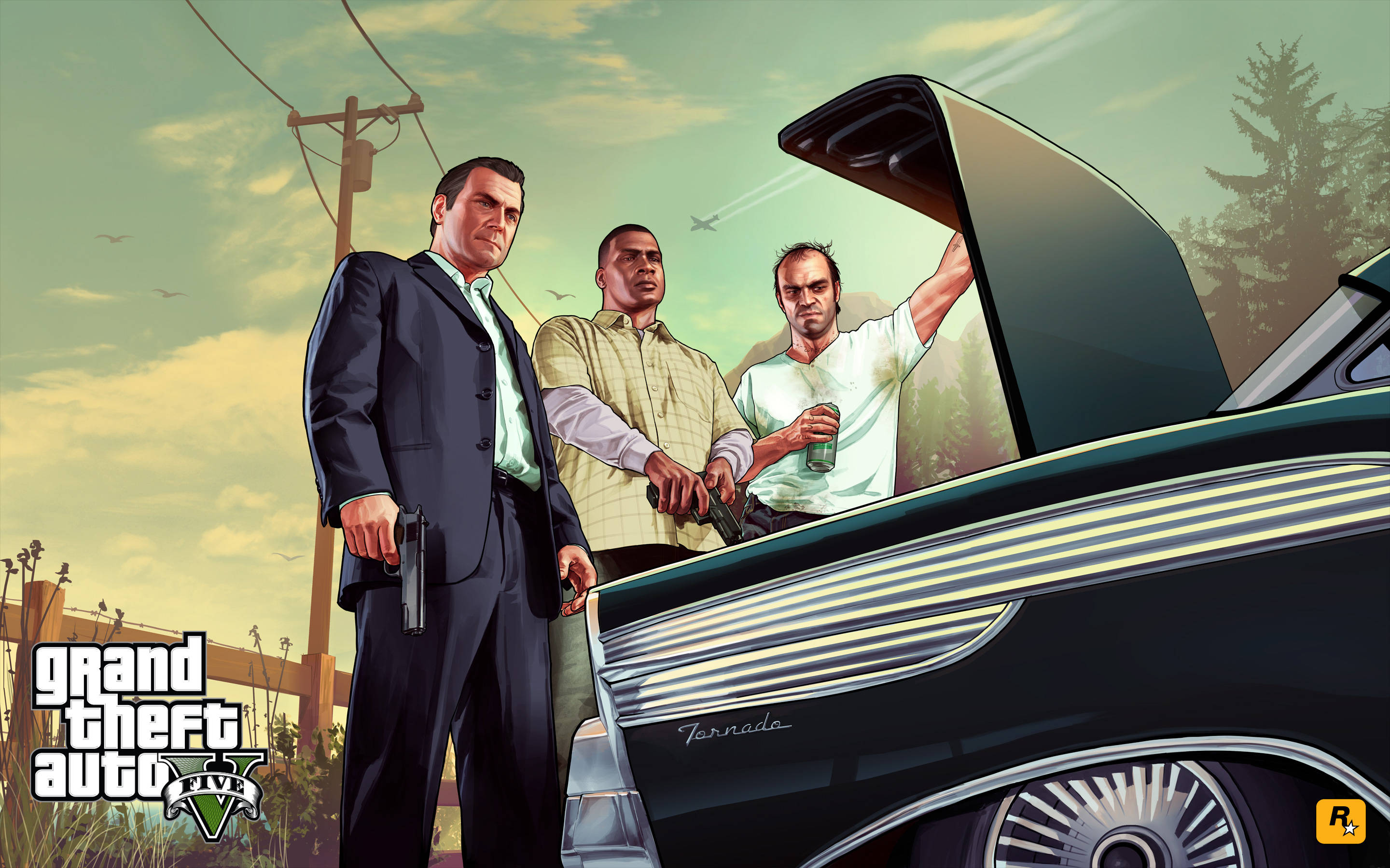 4K Персонажі GTA 5 оглядають капот Шпалери