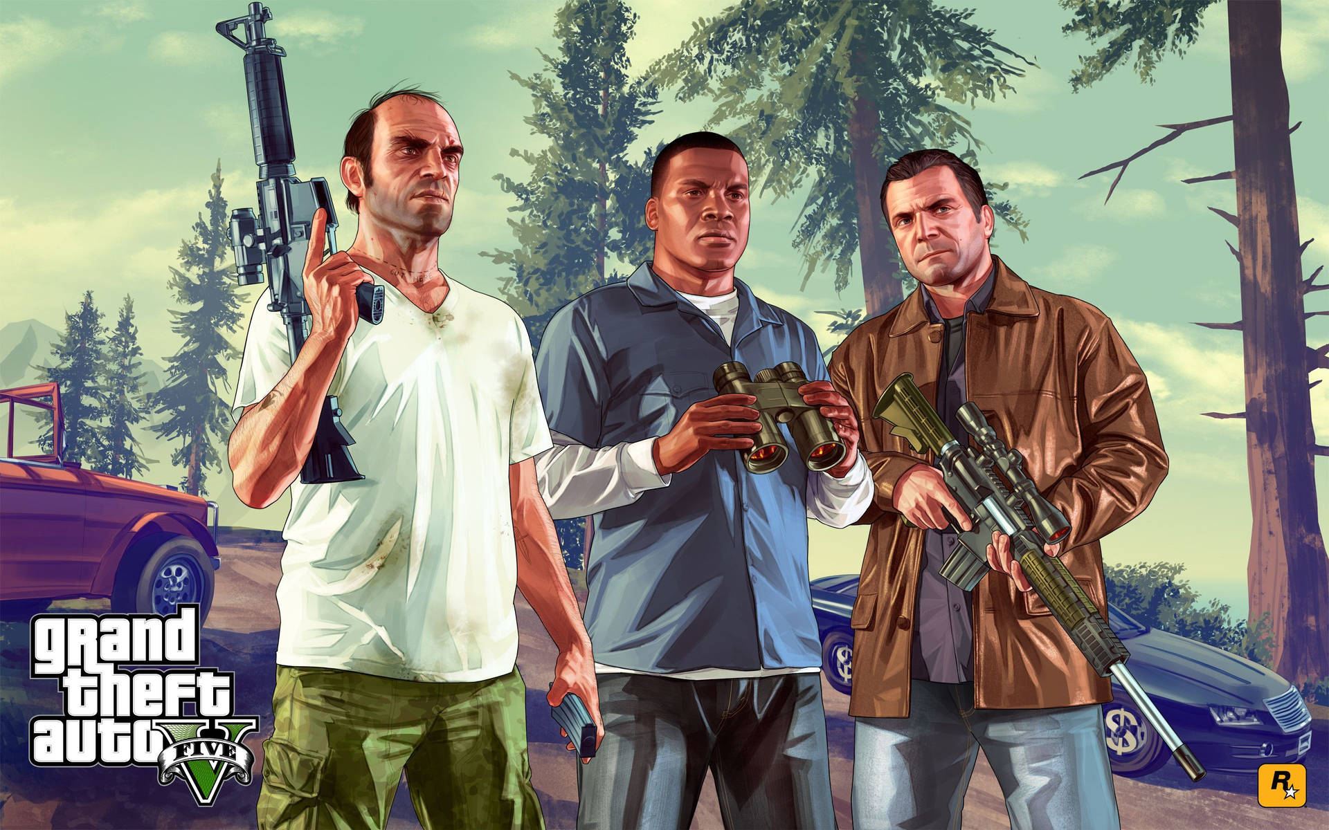 4K GTA 5 Тревор Франклін Майкл зі зброєю