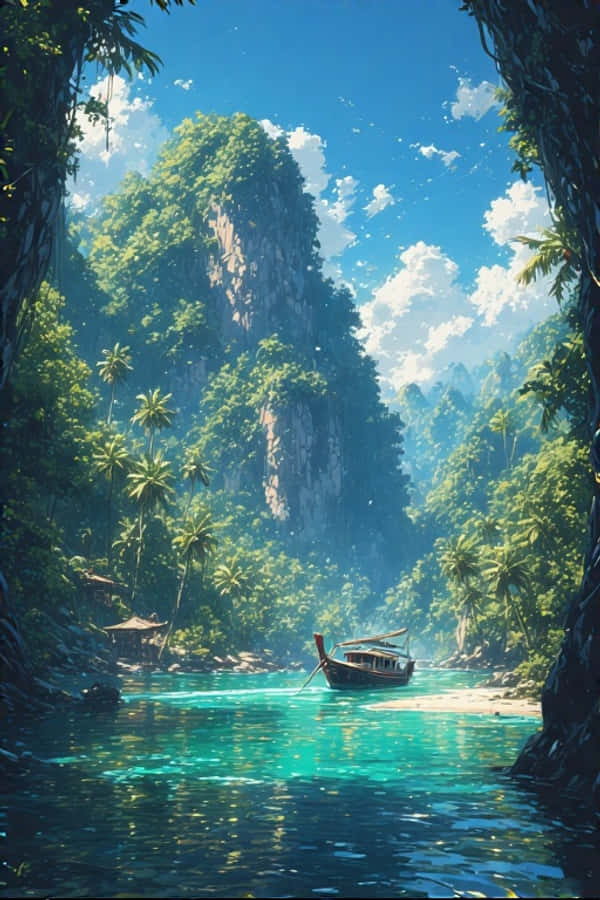 Длиннохвостая лодка и известняковые скалы Тропический рай 4K Шпалери
