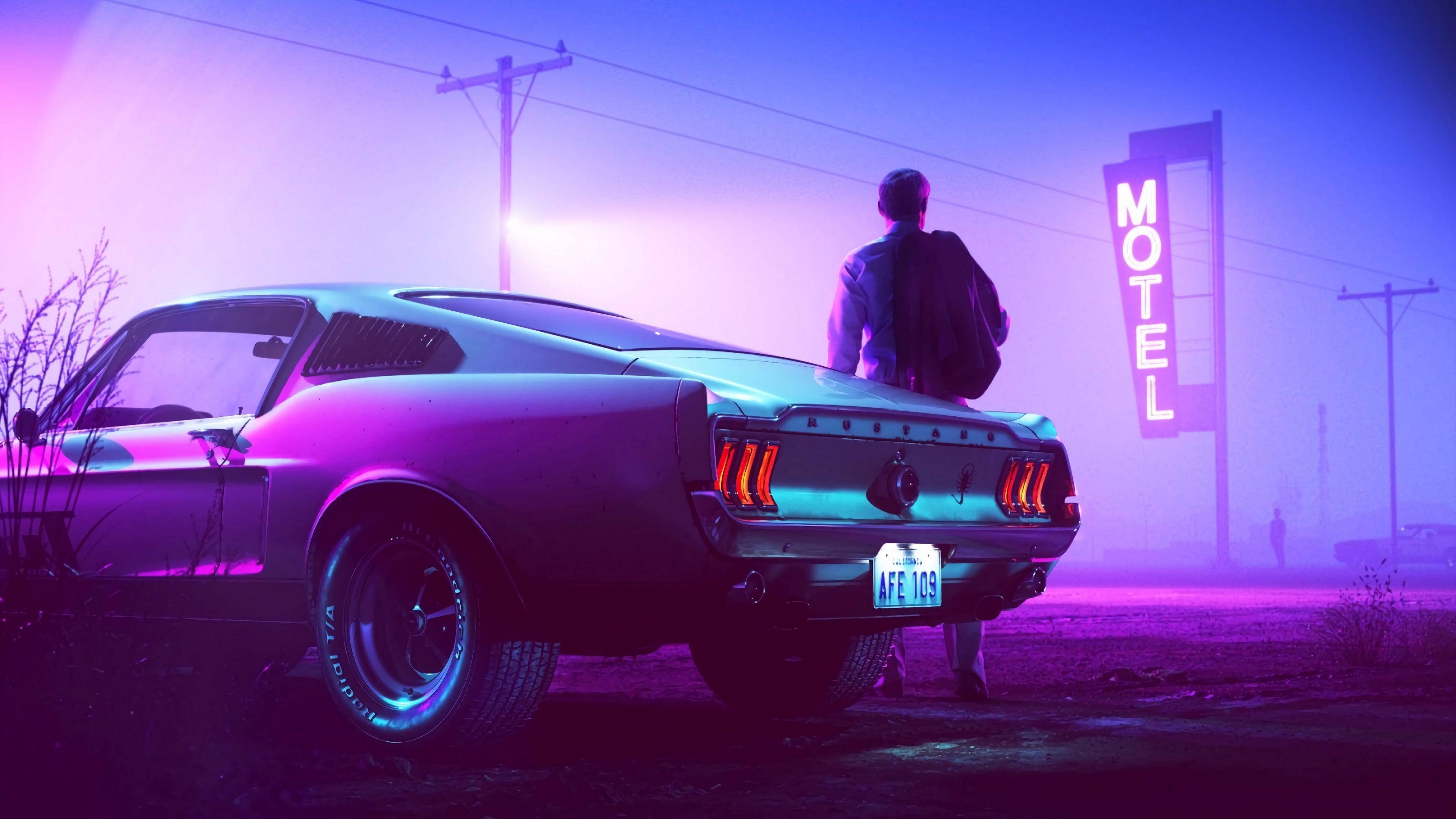 4K Ultra HD Mustang Неон Фіолетовий Шпалери