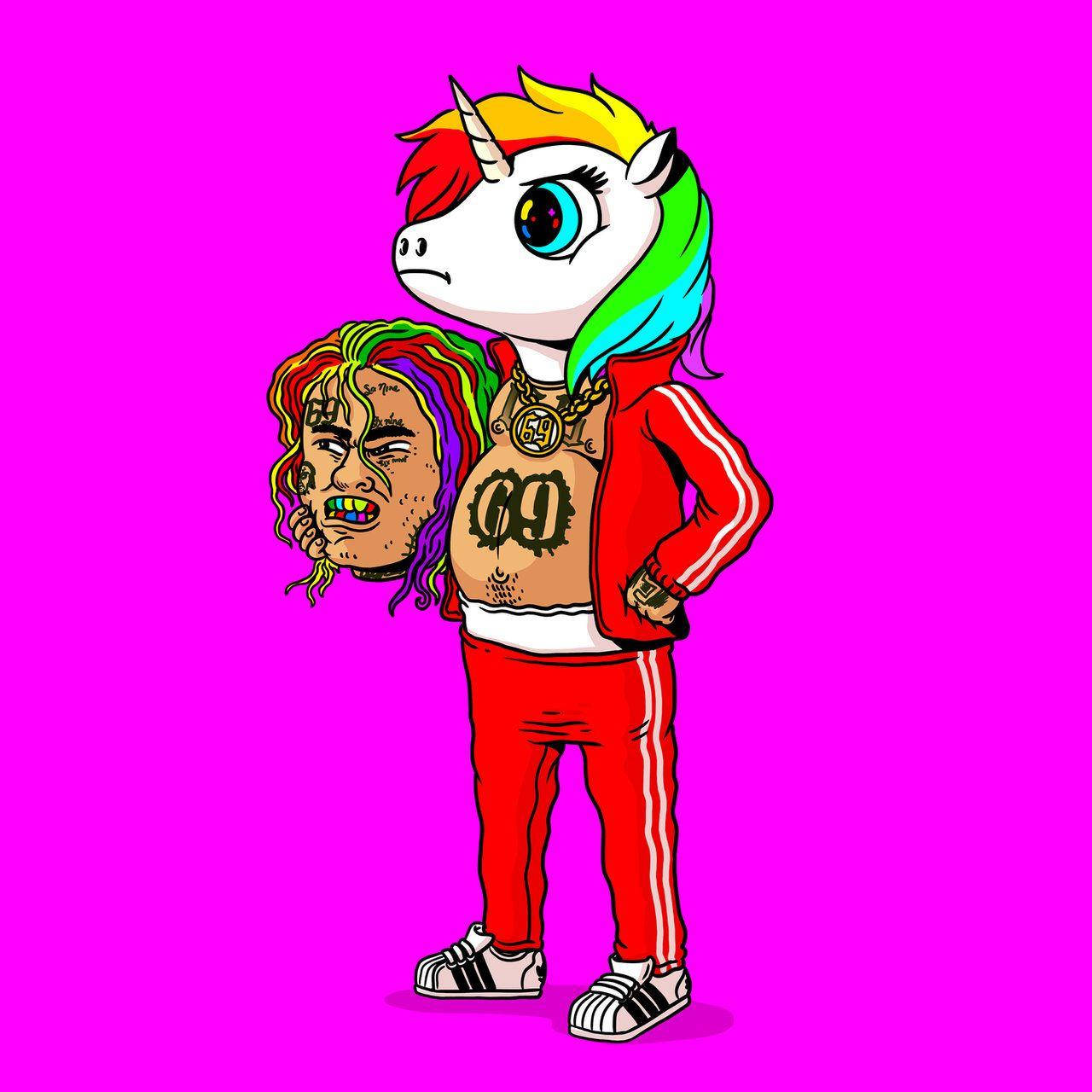 6ix9ine з Райдужним Єдинорогом Шпалери