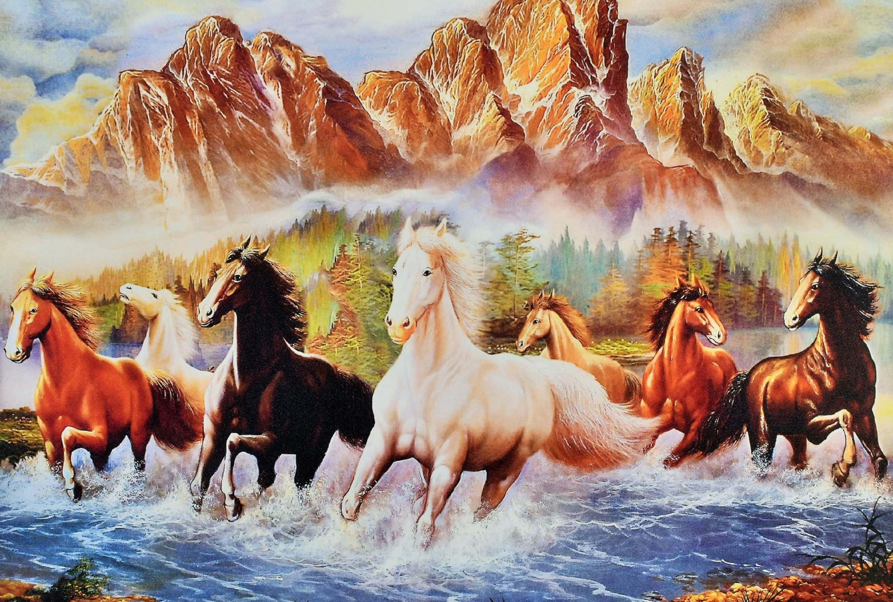 7 коней, що йдуть через річку Шпалери
