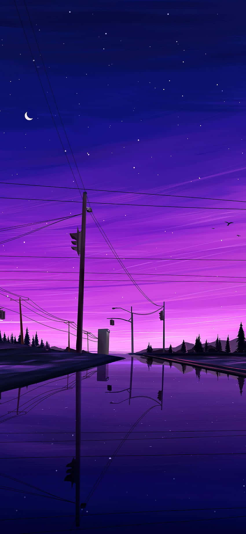 Aesthetic Purple City River Picture Шпалери