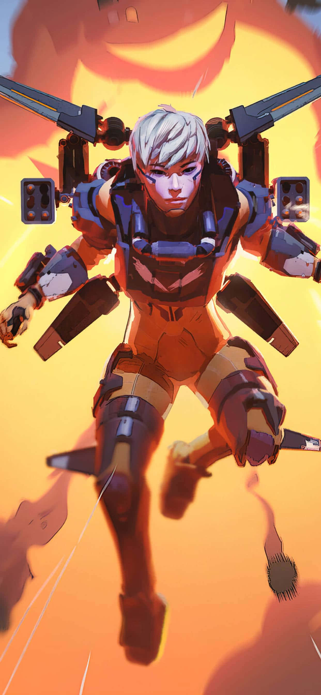 Валькирия Apex Legends прыгает на фоне взрыва Шпалери