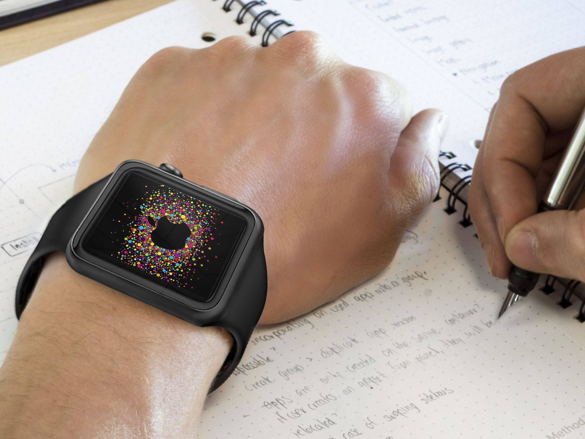 Apple Watch с черным силиконовым ремешком Шпалери