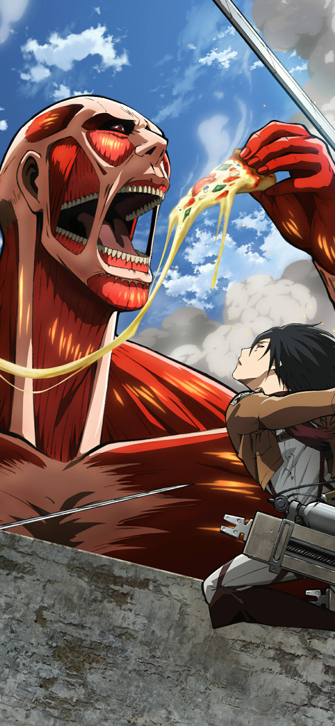 Колоссальный титан їст піццу Attack on Titan iPhone Шпалери