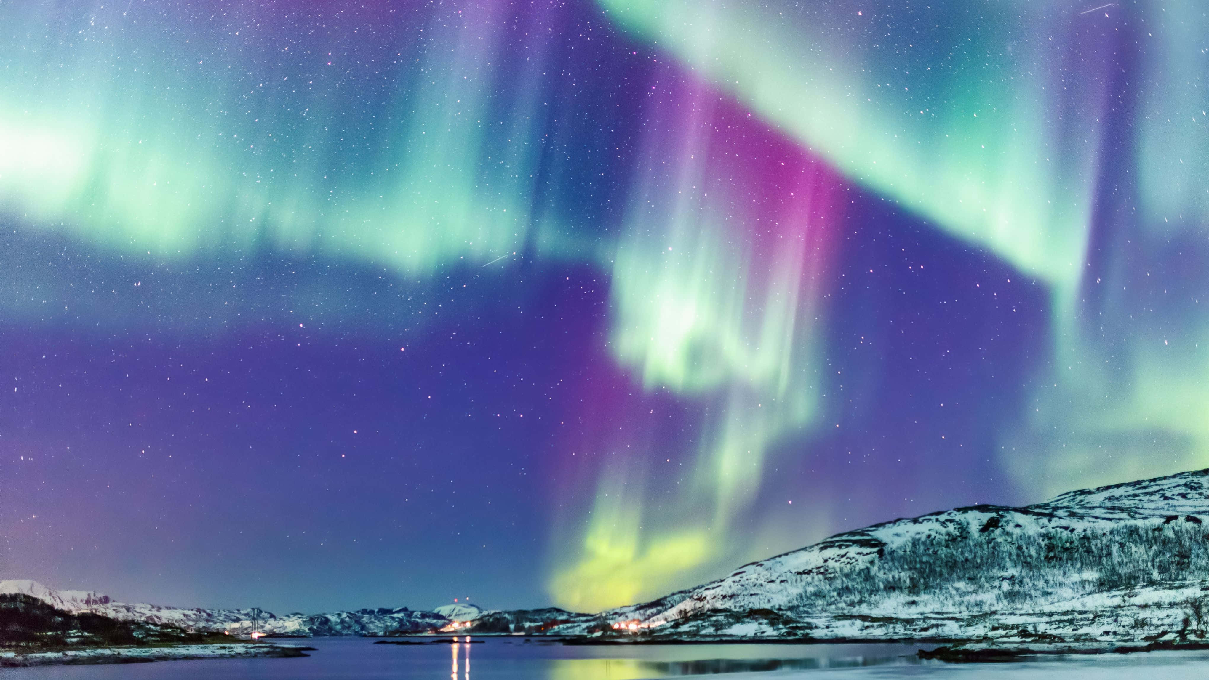 Північне сяйво Aurora Borealis Норвегія 4K монітор Шпалери