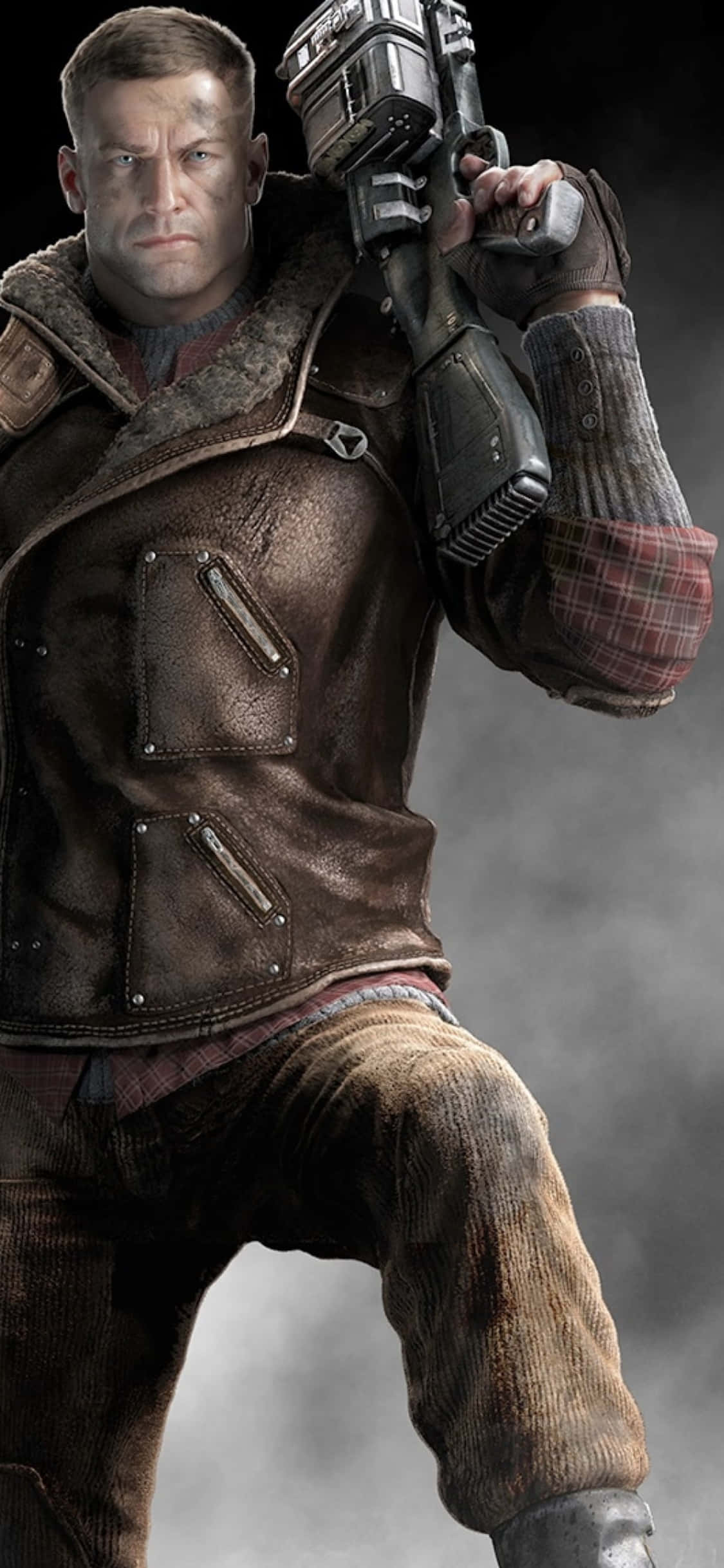 B.J. Blazkowicz с оружием из Wolfenstein II для iPhone Xs Шпалери