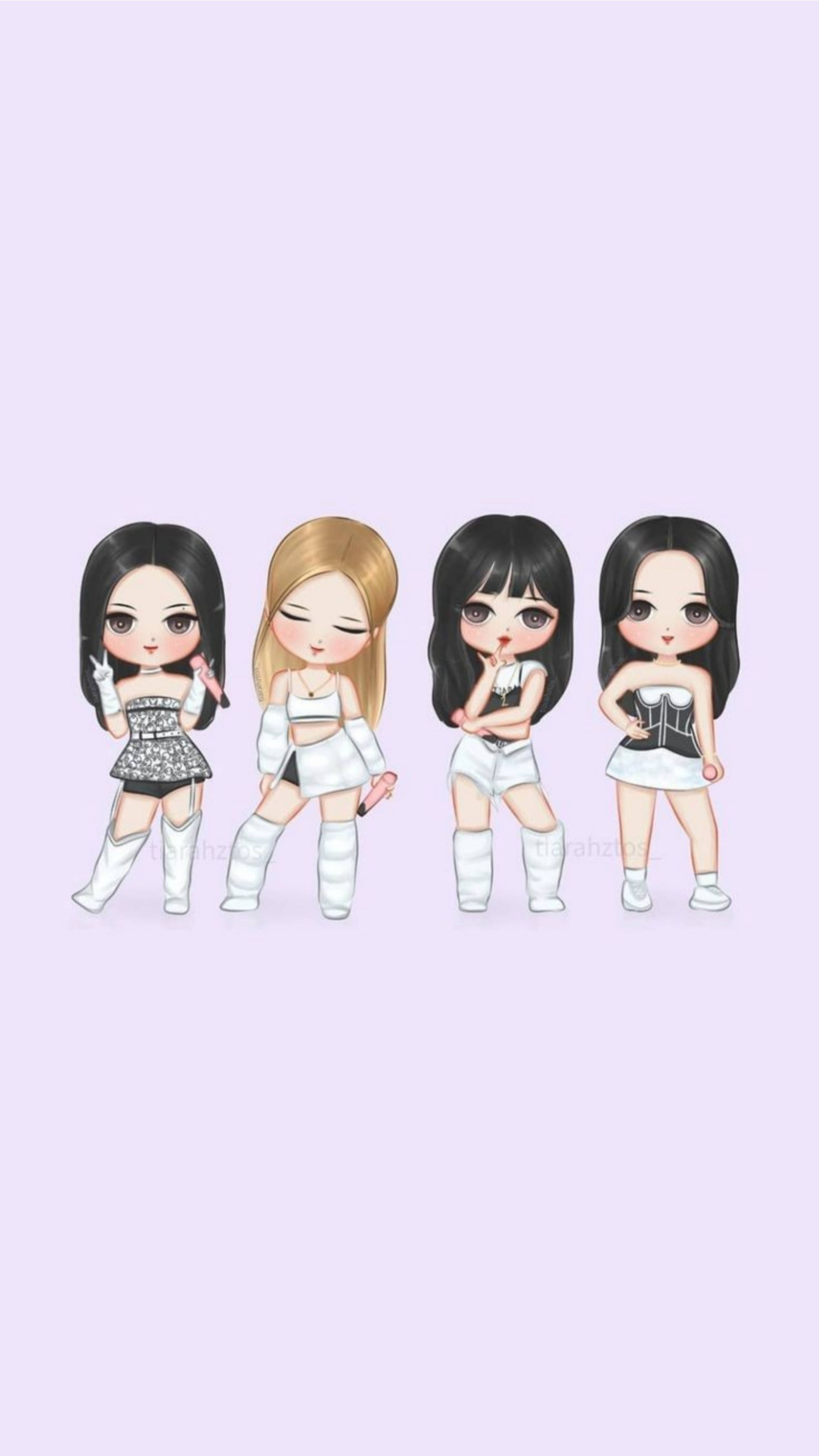 Blackpink у мультяшному стилі в білому одязі Шпалери