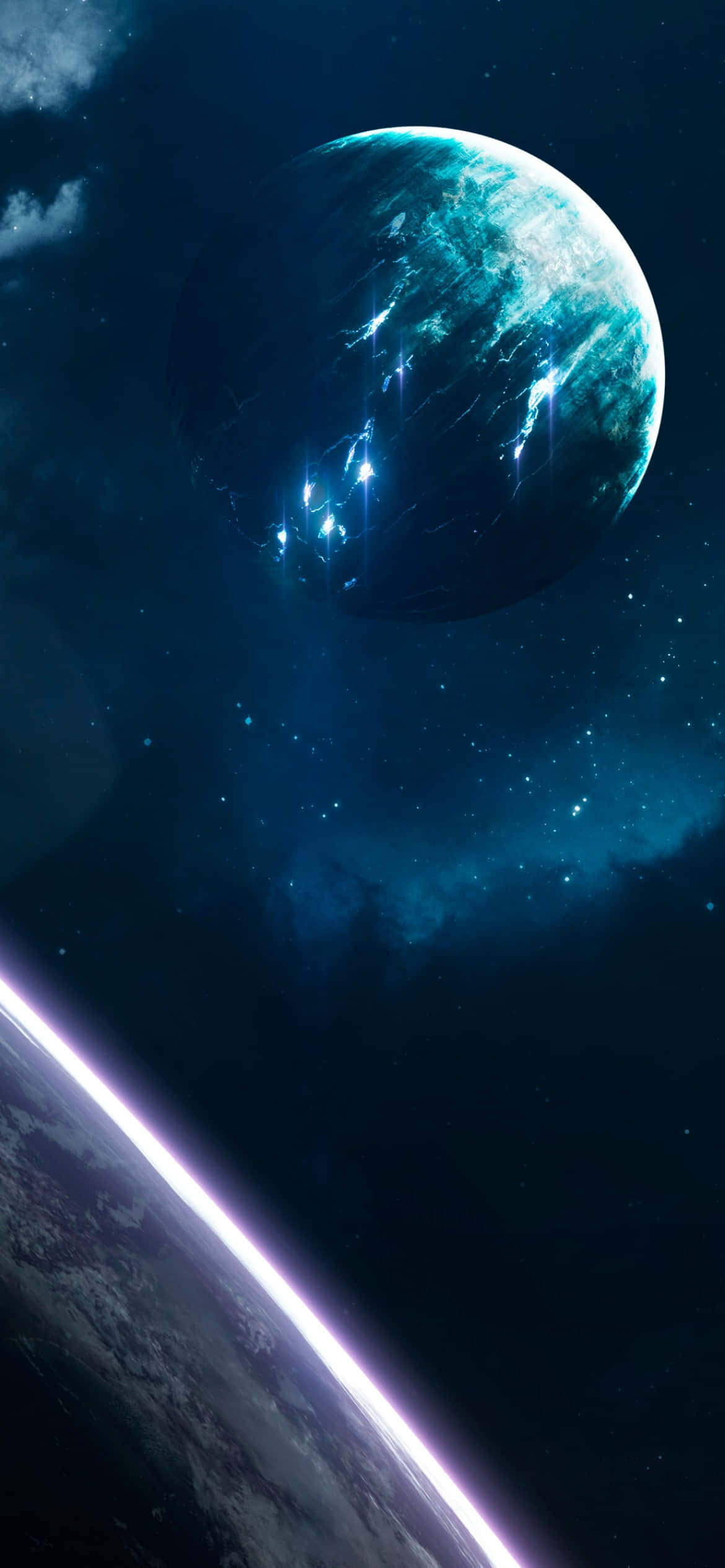 Исследуйте галактику с Blue Galaxy iPhone Шпалери