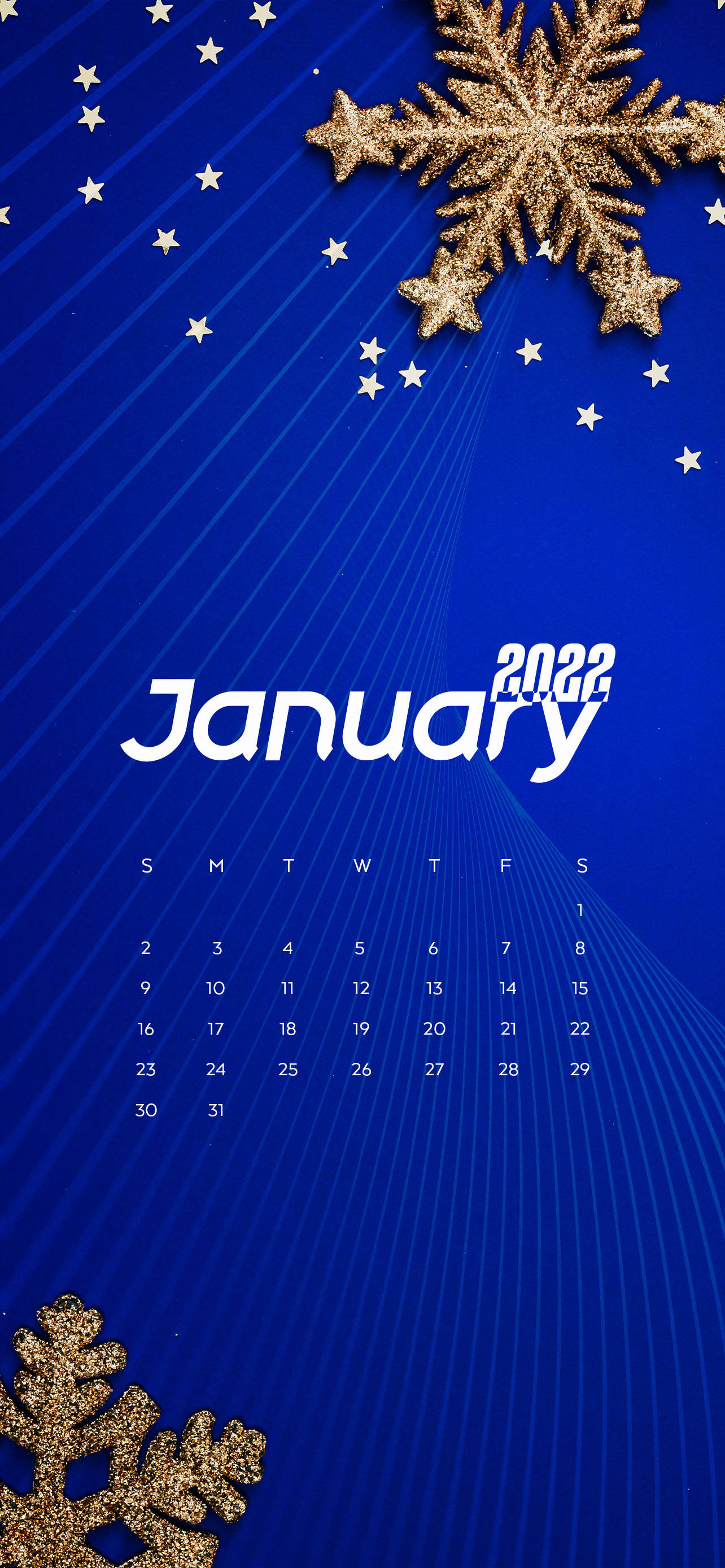 Blue January 2022 Snowflake Calendar Шпалери