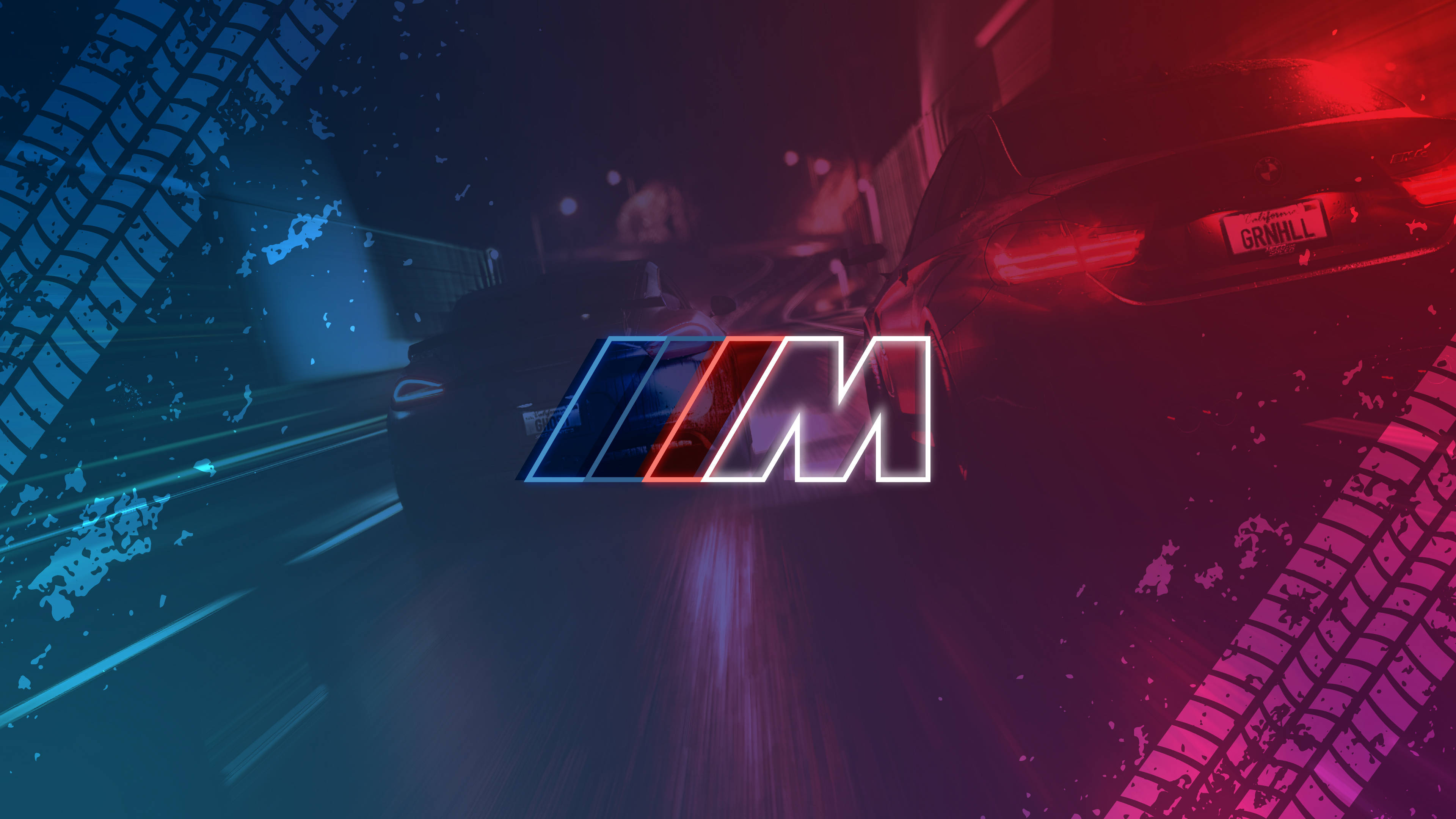 Сліди від шин автомобілів логотип BMW M Шпалери
