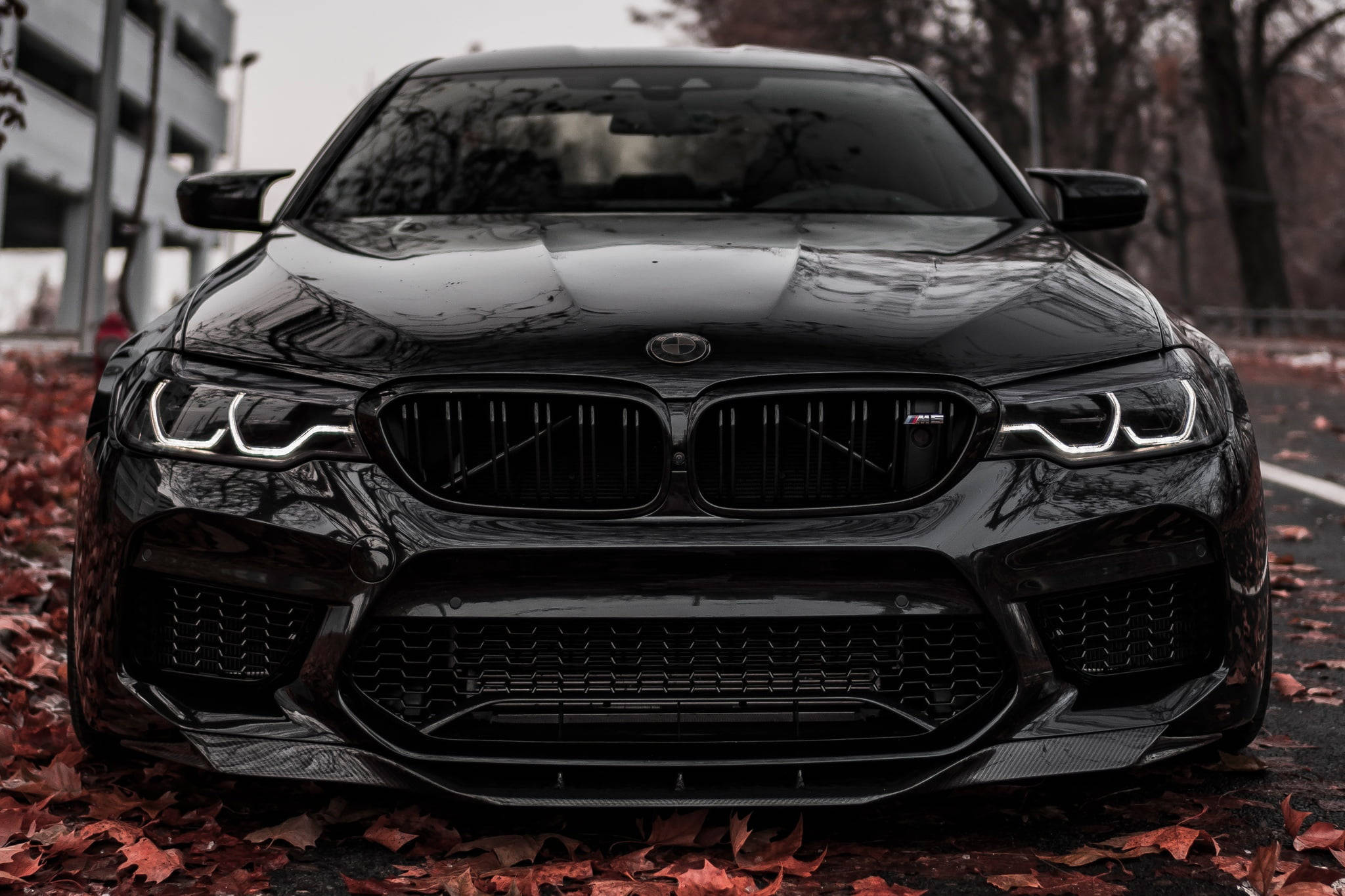 Блискучий чорний BMW M5 на ноутбуці Шпалери