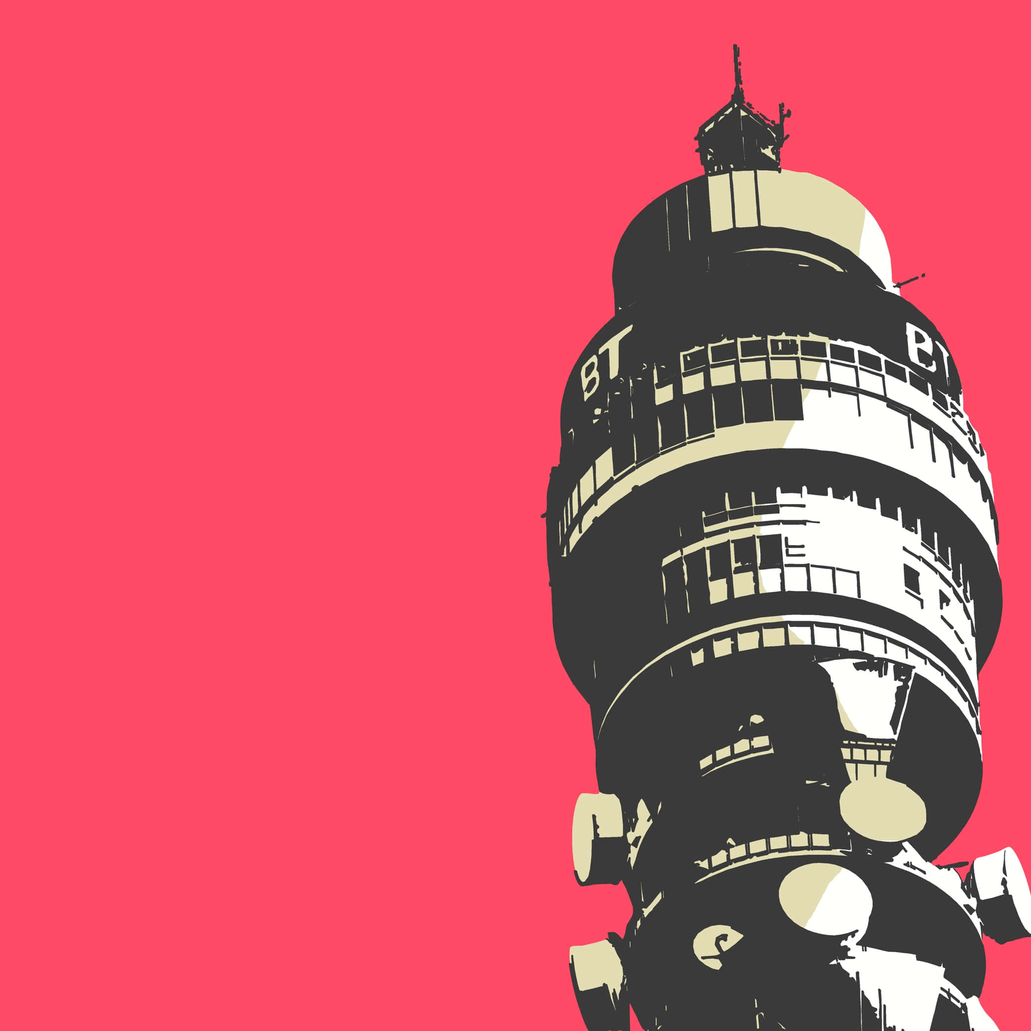 Червона естетика вежі BT Tower мобільний Шпалери