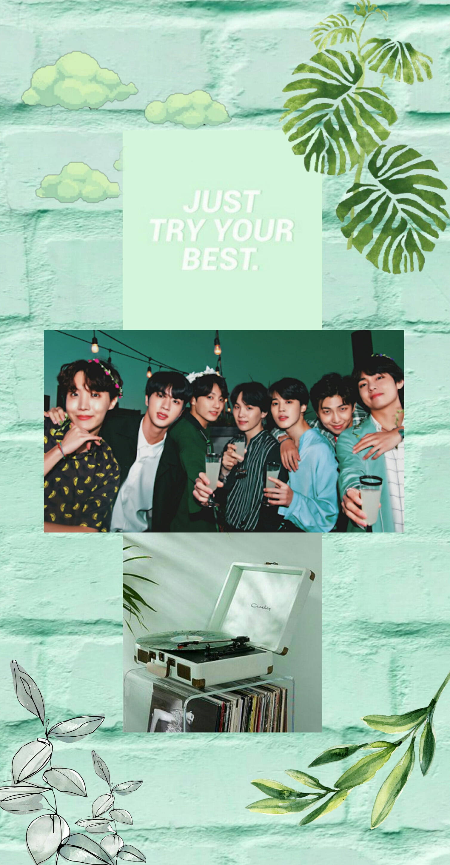 Суперсвітло-зеленая естетика BTS Шпалери