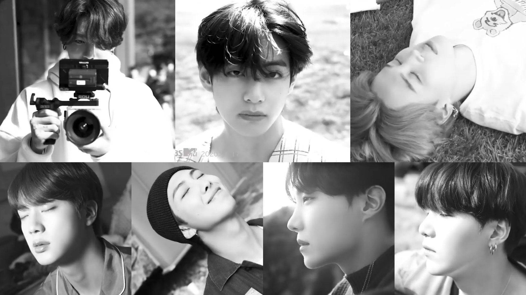 Крутий ноутбук BTS з чорно-білим колажем шпалери