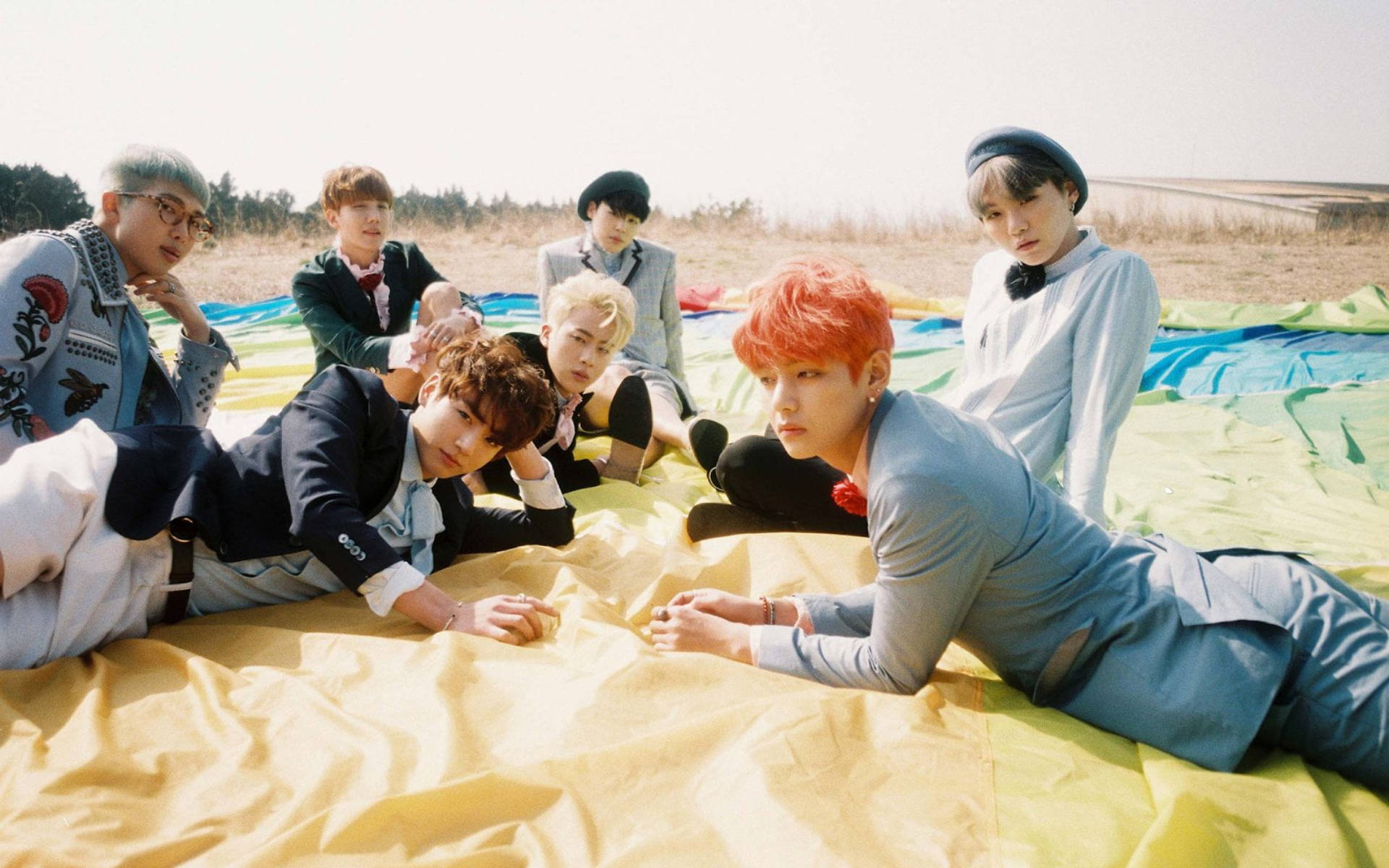 Групова фотографія BTS у полі Шпалери