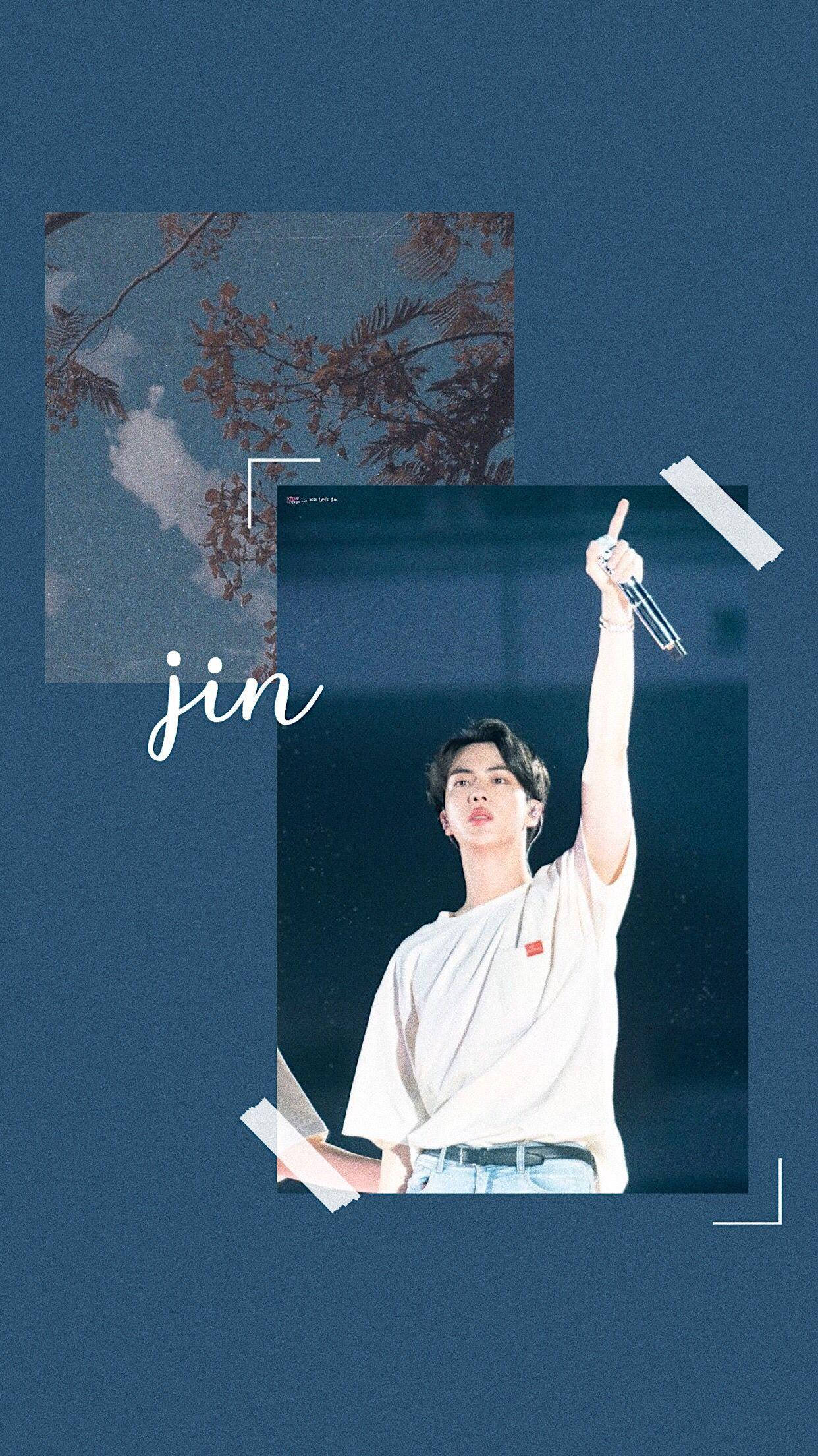 BTS Jin Естетичний темно-синій зелений Шпалери
