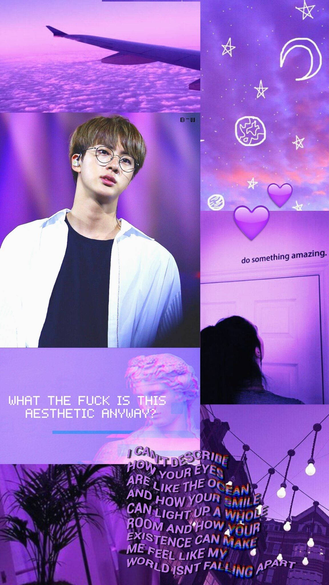 BTS Jin пастельно-фіолетова естетика Шпалери