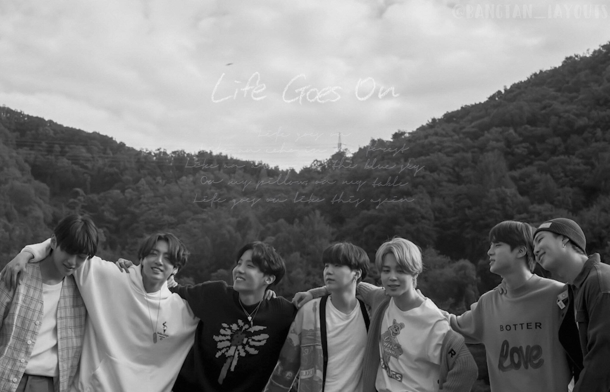 Чорно-біле BTS Life Goes On Шпалери