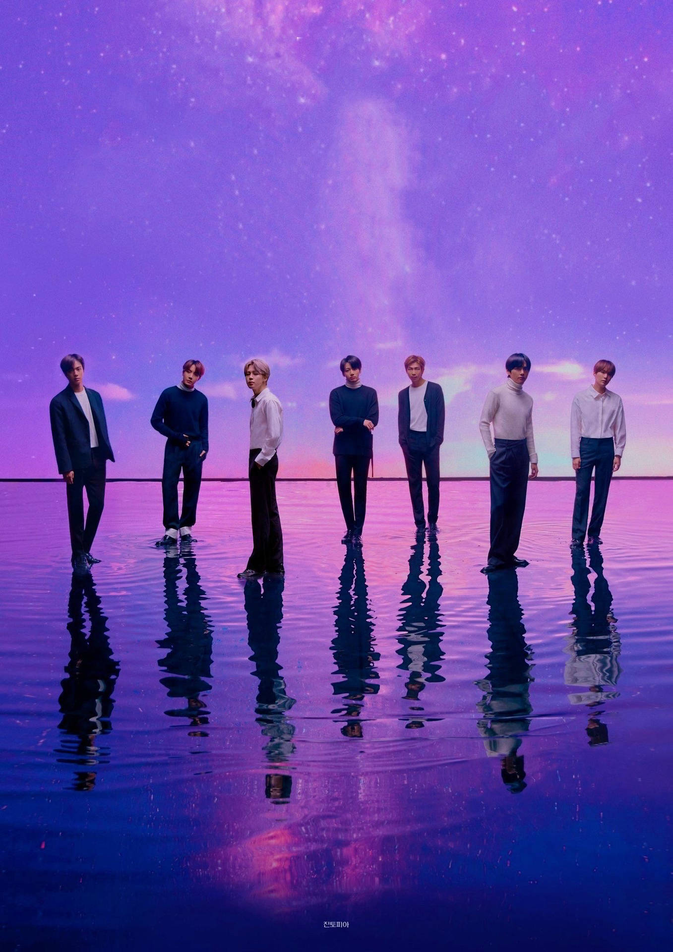 Шпалери BTS OT7 на пастельно-фіолетовому фоні — Пастельний фіолетовий Шпалери